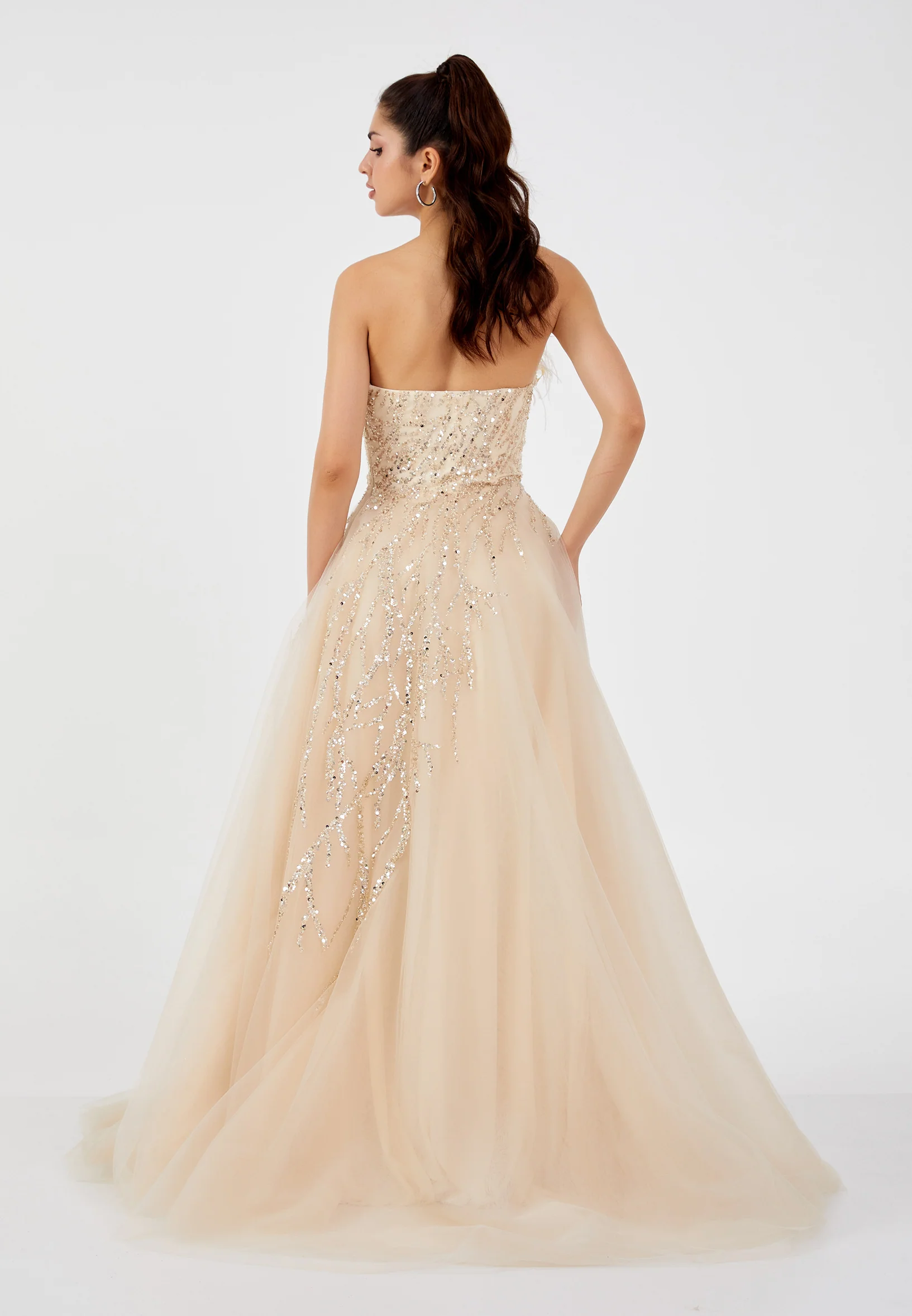 Strapless Maxi Tulle A - Line Regular Prom Dress omn617 - Image 2