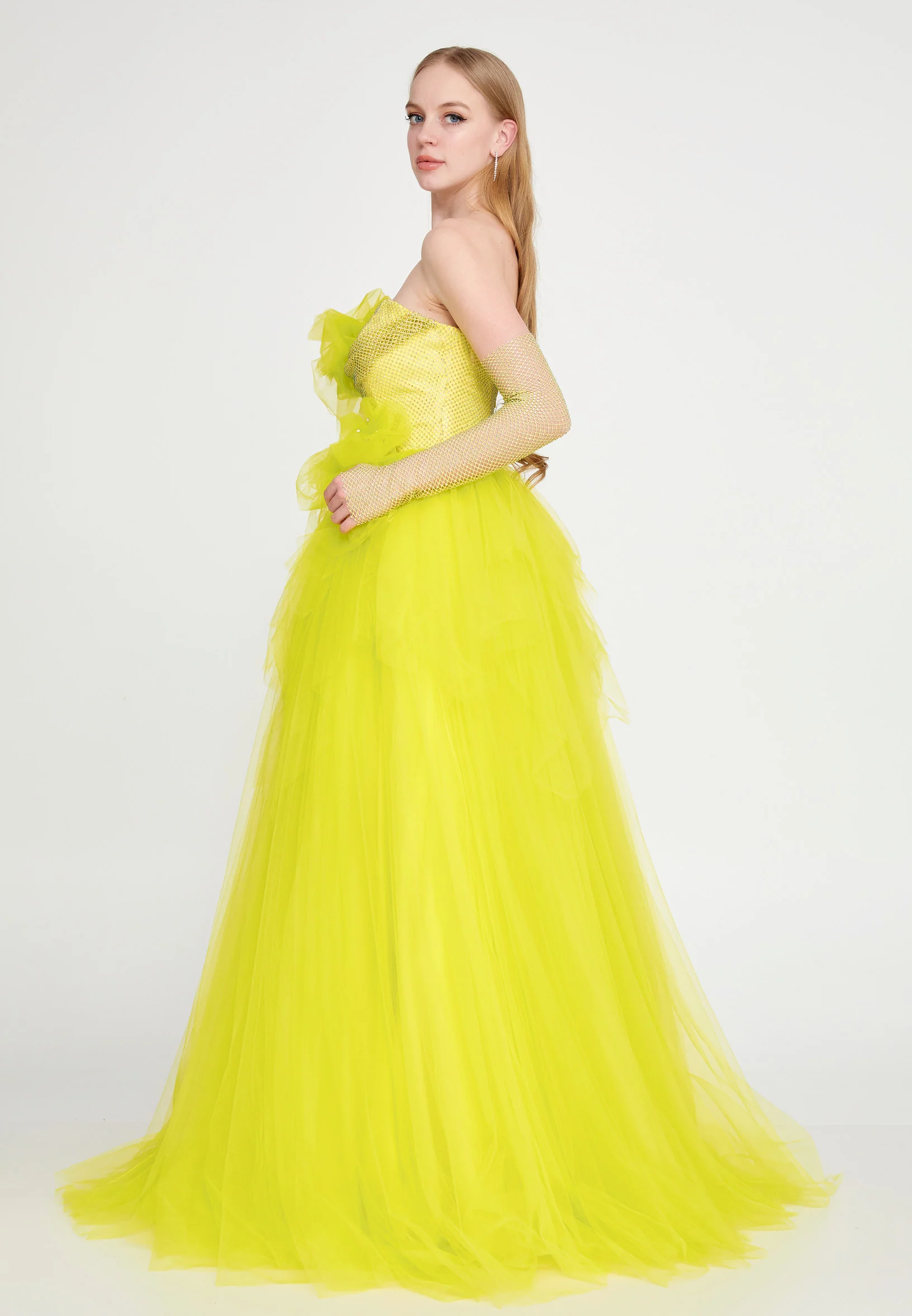 Strapless Maxi Tulle A - Line Regular Prom Dress omn623 - Image 10