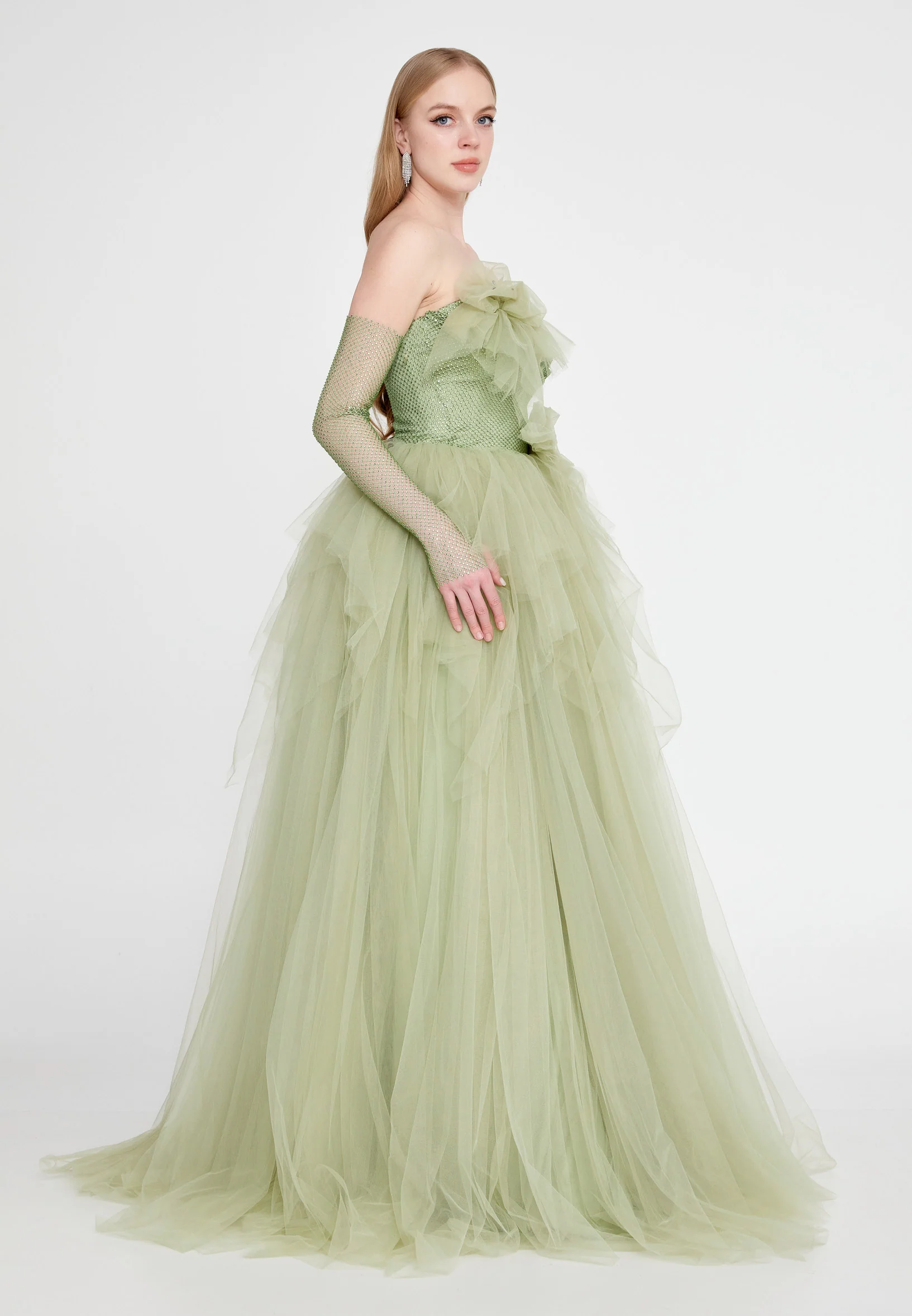 Strapless Maxi Tulle A - Line Regular Prom Dress omn623 - Image 6