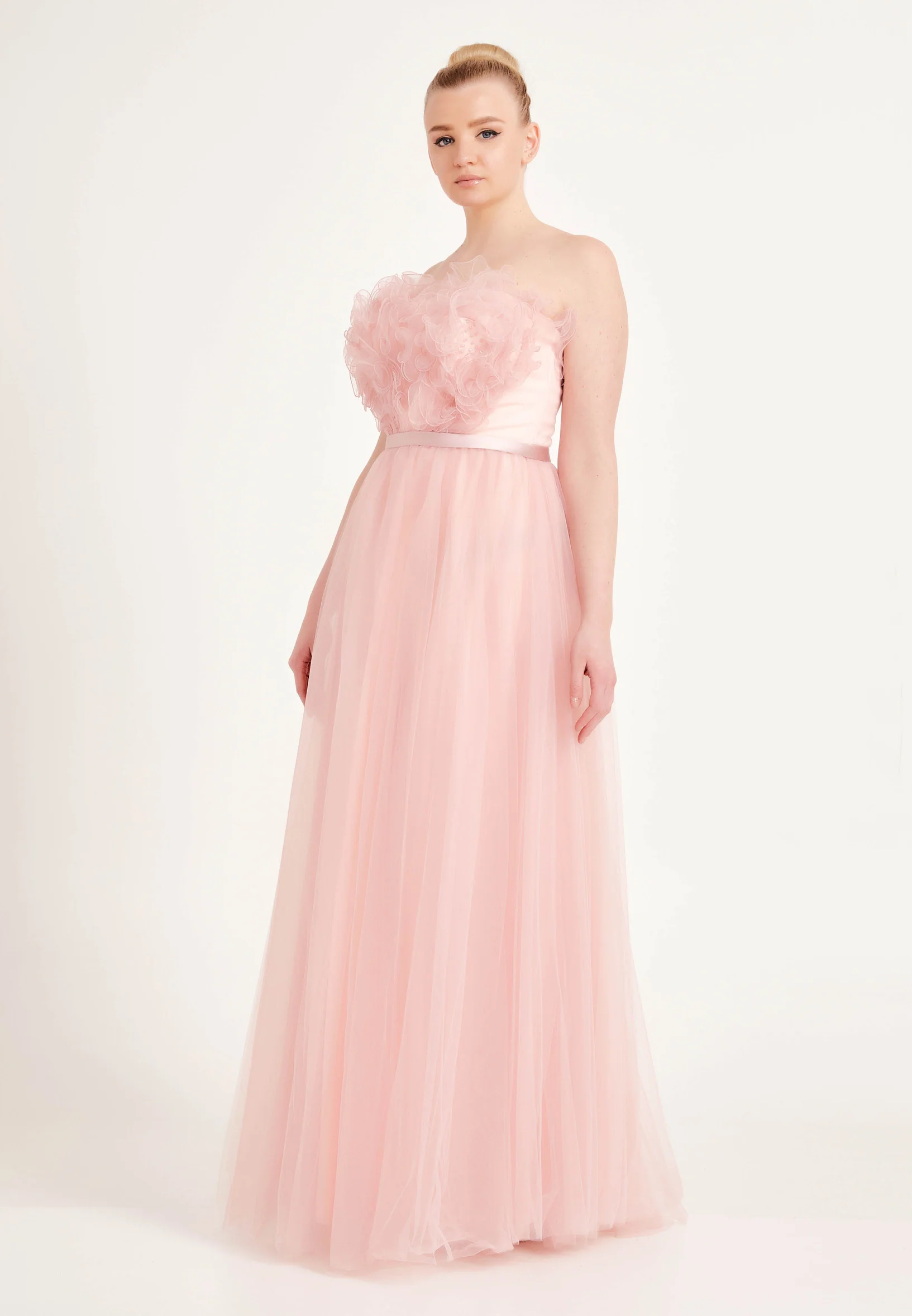 Strapless Maxi Tulle A - Line Regular Prom Dress ses2482 - Image 11