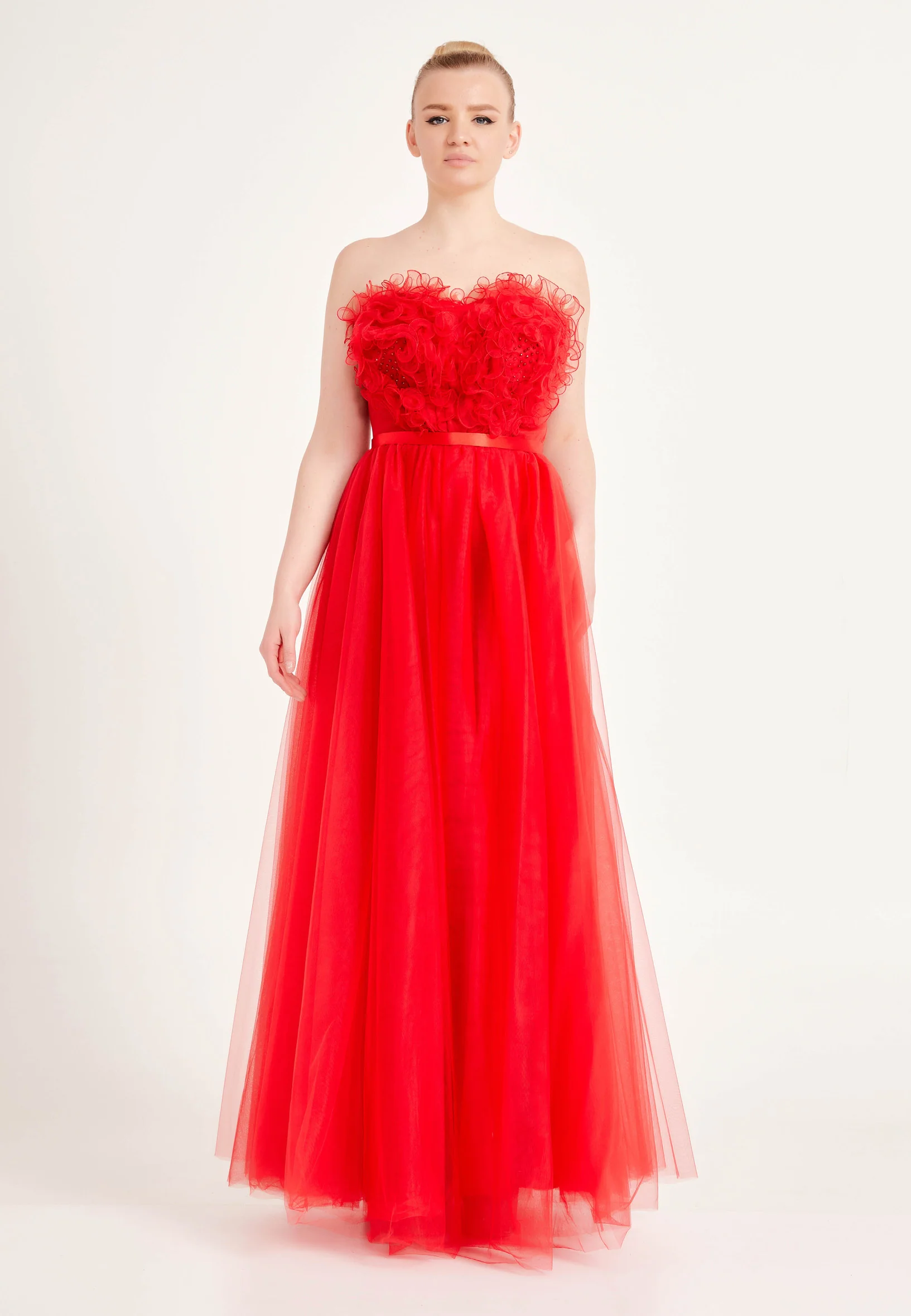 Strapless Maxi Tulle A - Line Regular Prom Dress ses2482 - Image 13