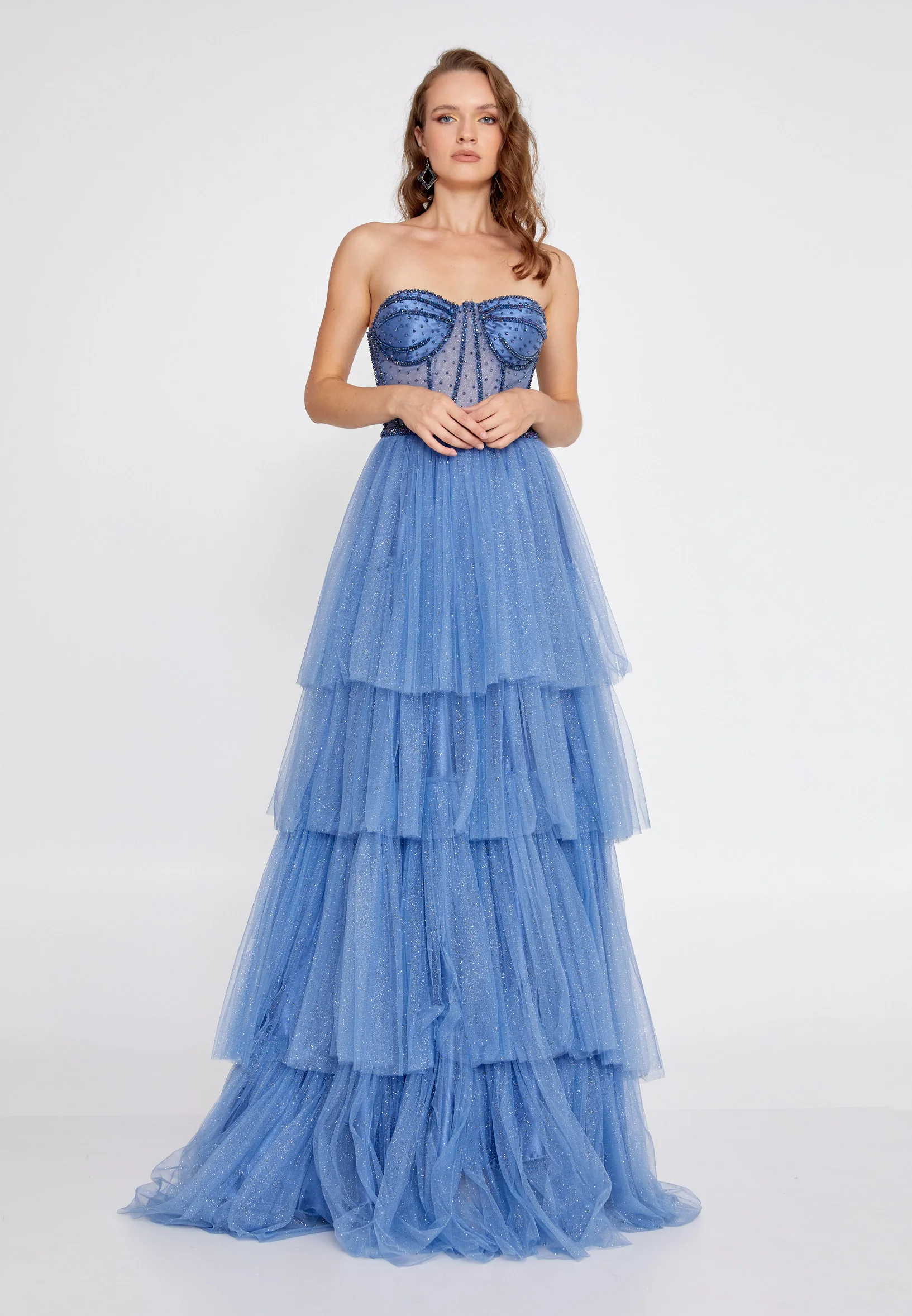 Strapless Maxi Tulle Column Regular Prom Dress aln1677 - Image 5