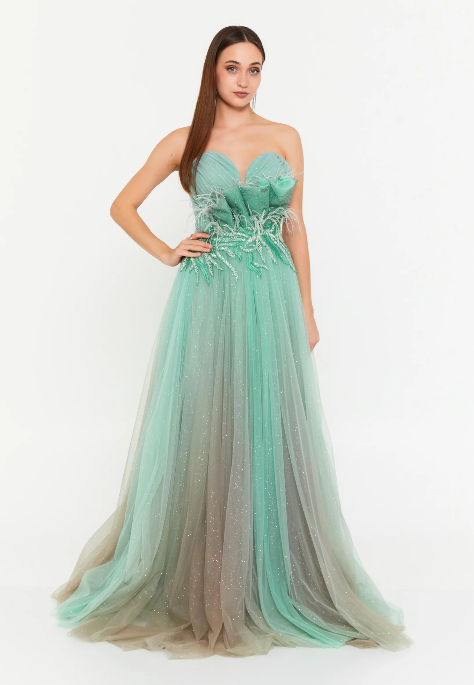 Strapless Maxi Tulle Column Regular Prom Dress omn659