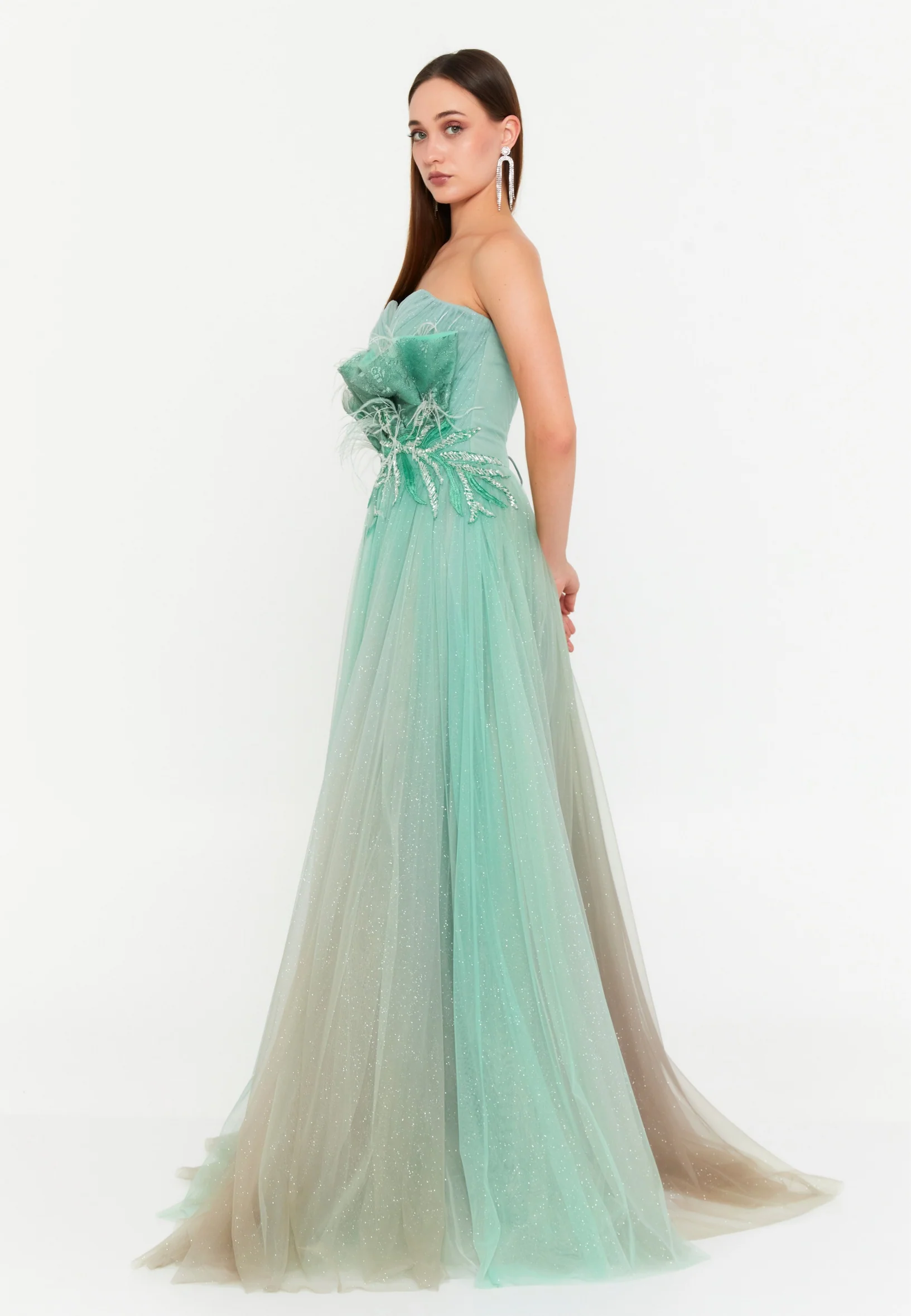 Strapless Maxi Tulle Column Regular Prom Dress omn659 - Image 3