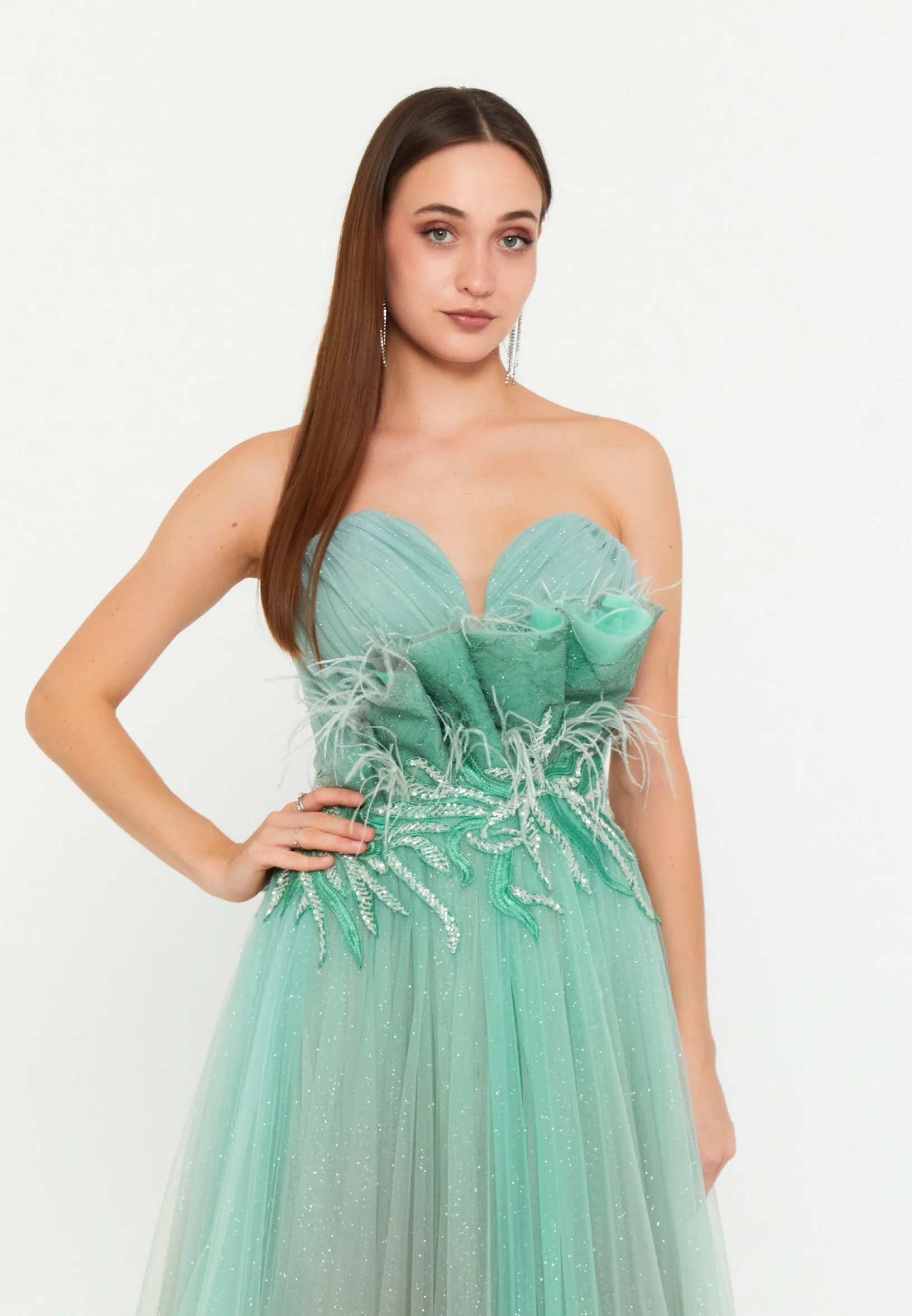 Strapless Maxi Tulle Column Regular Prom Dress omn659 - Image 4