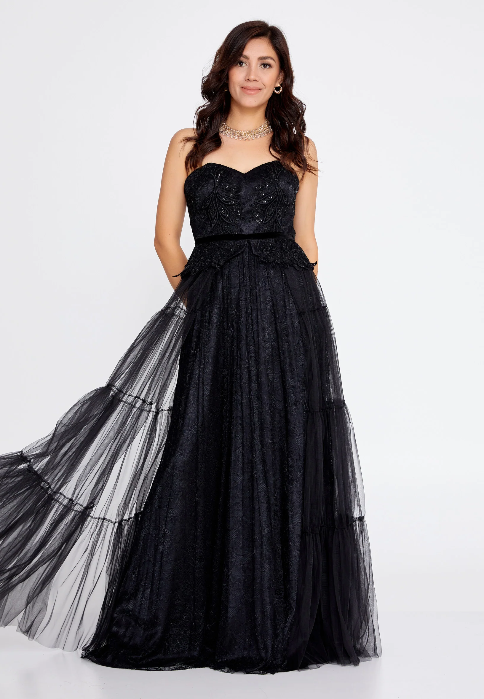Strapless Maxi Tulle Column Regular Prom Dress pau4160