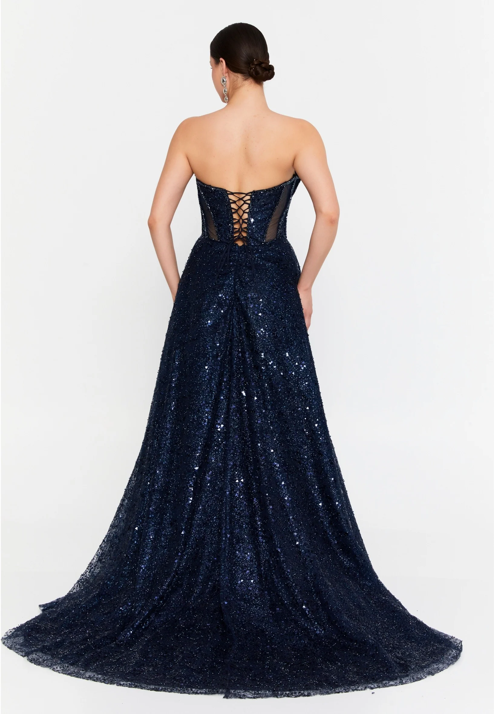 Strapless Maxi Tulle Column Regular Wedding Guest Dress aln1904 - Image 10