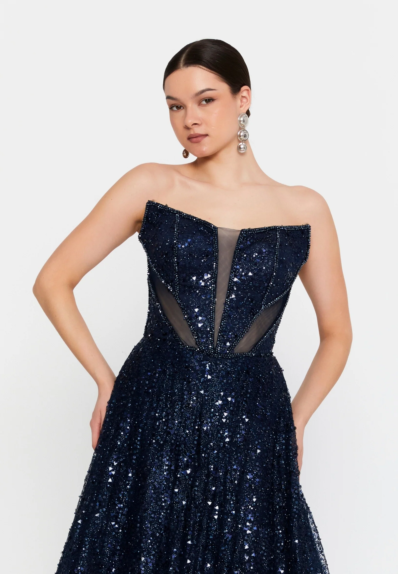 Strapless Maxi Tulle Column Regular Wedding Guest Dress aln1904 - Image 12
