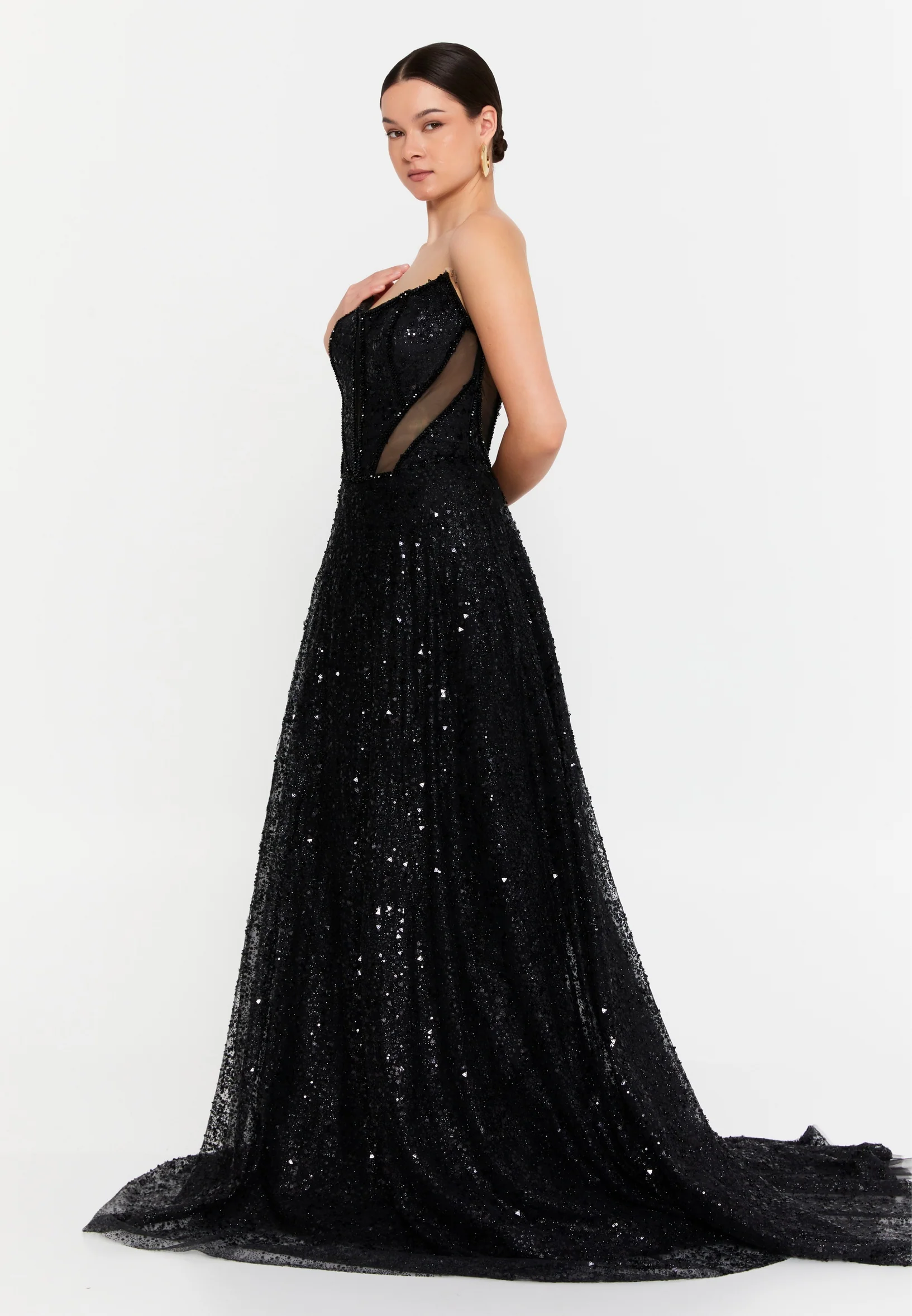 Strapless Maxi Tulle Column Regular Wedding Guest Dress aln1904 - Image 3