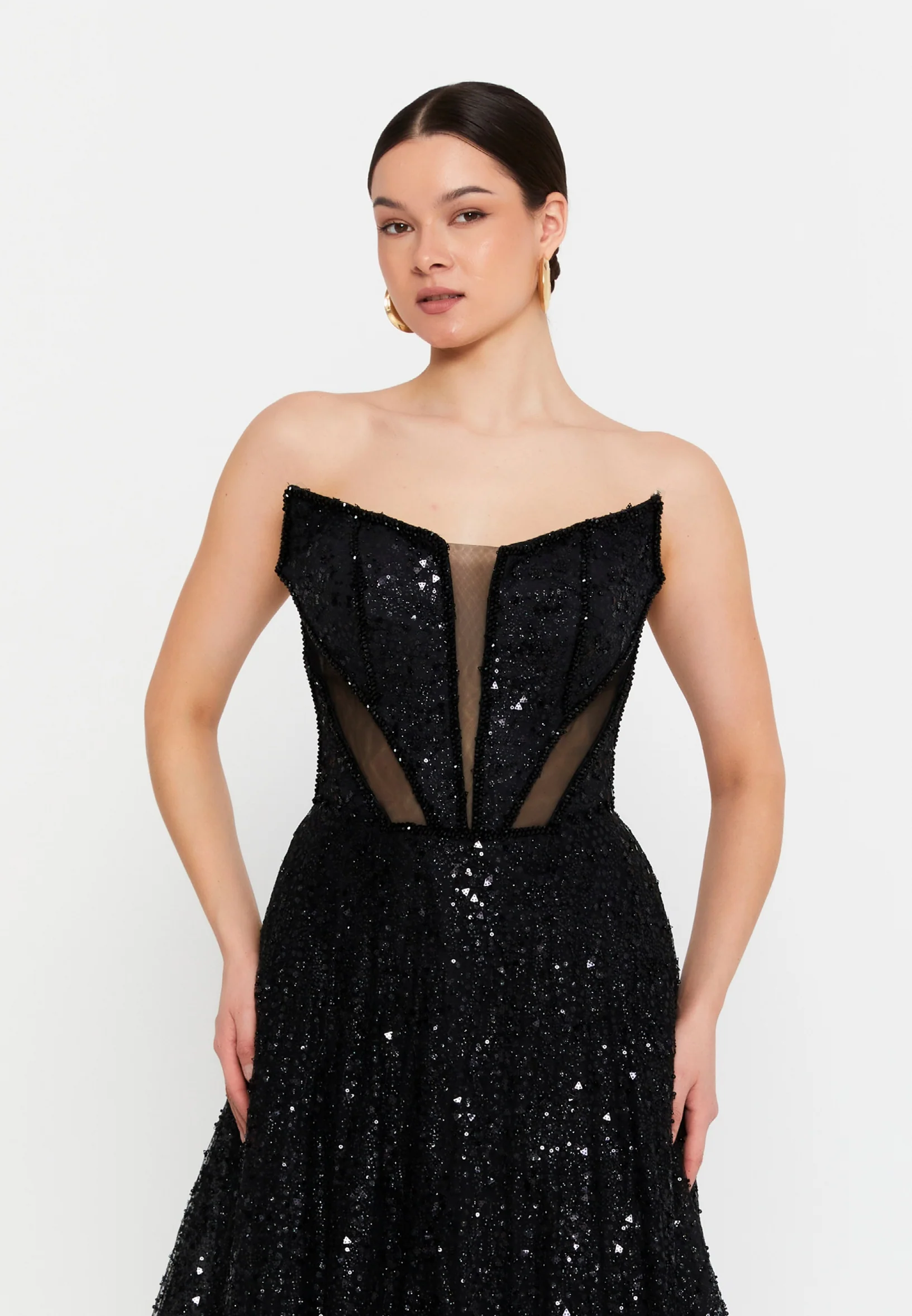 Strapless Maxi Tulle Column Regular Wedding Guest Dress aln1904 - Image 4