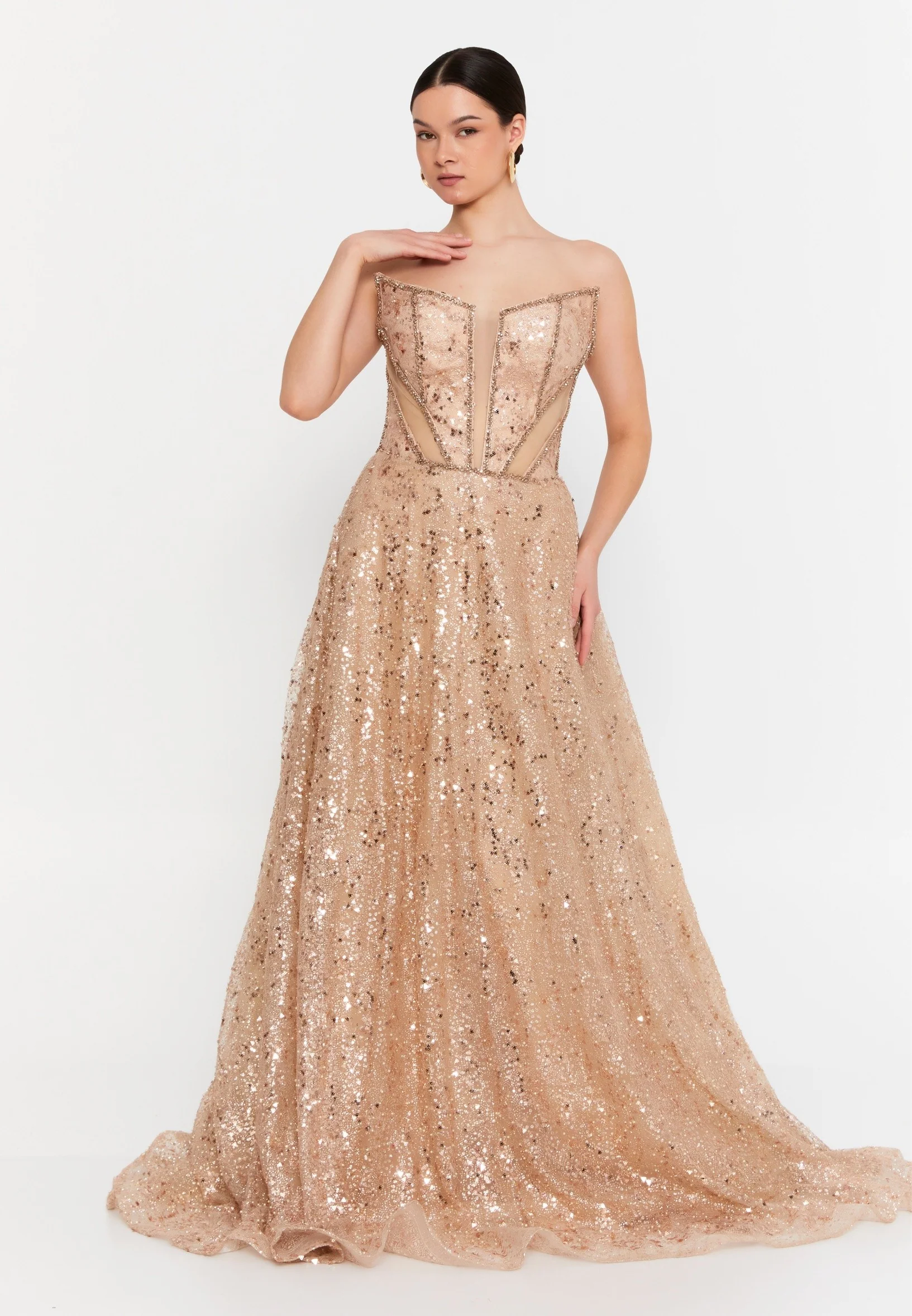Strapless Maxi Tulle Column Regular Wedding Guest Dress aln1904 - Image 5
