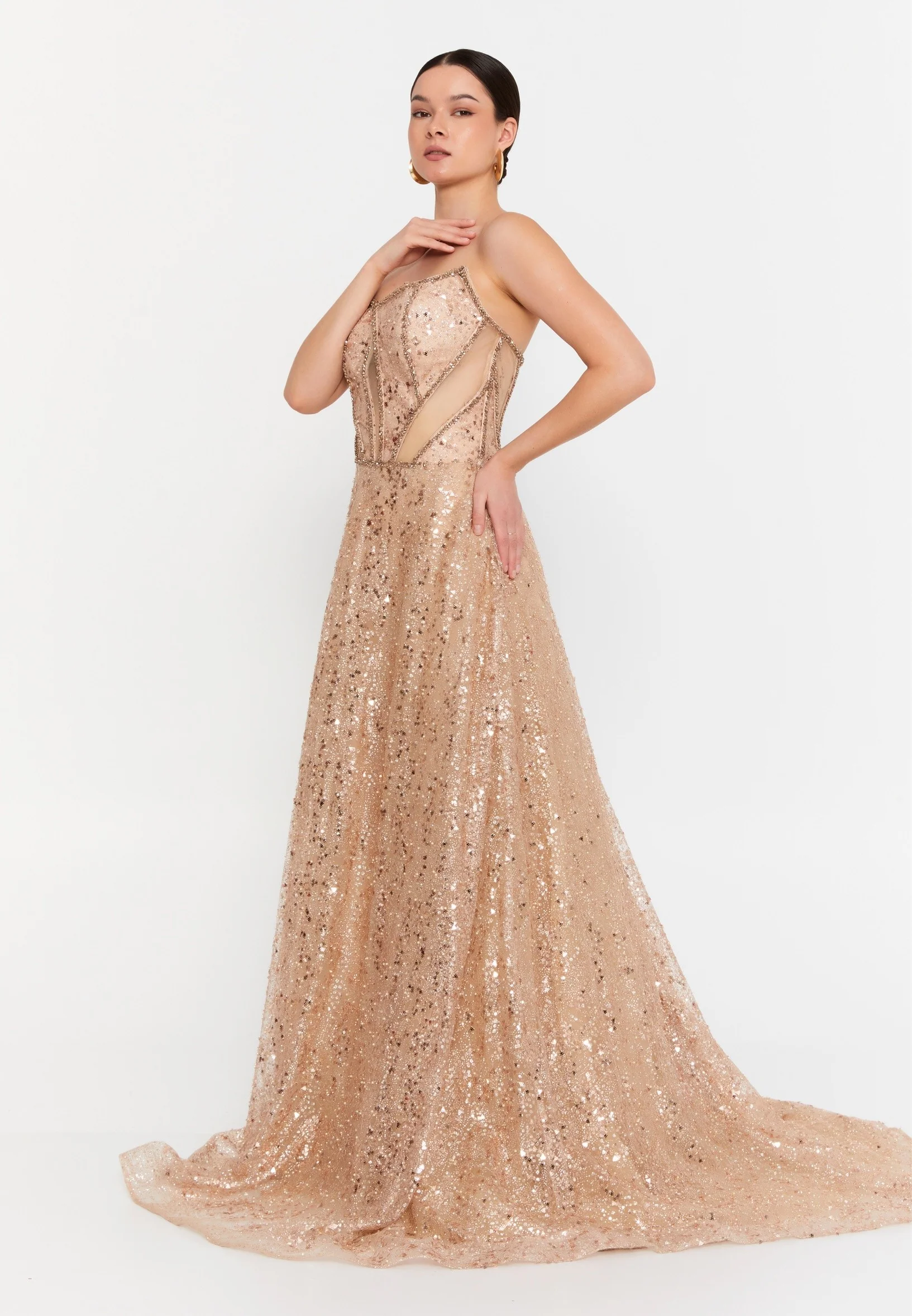 Strapless Maxi Tulle Column Regular Wedding Guest Dress aln1904 - Image 7