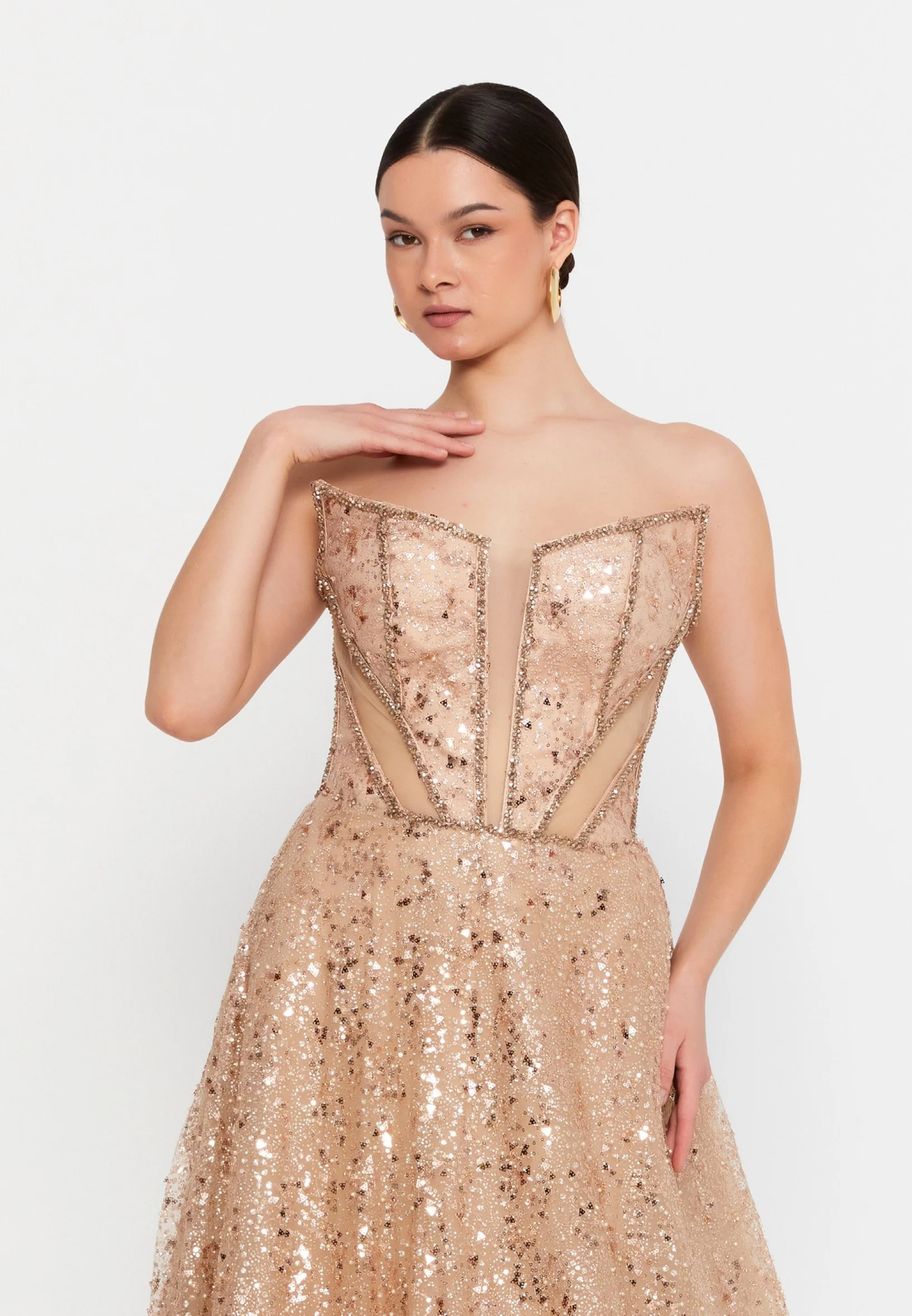 Strapless Maxi Tulle Column Regular Wedding Guest Dress aln1904 - Image 8
