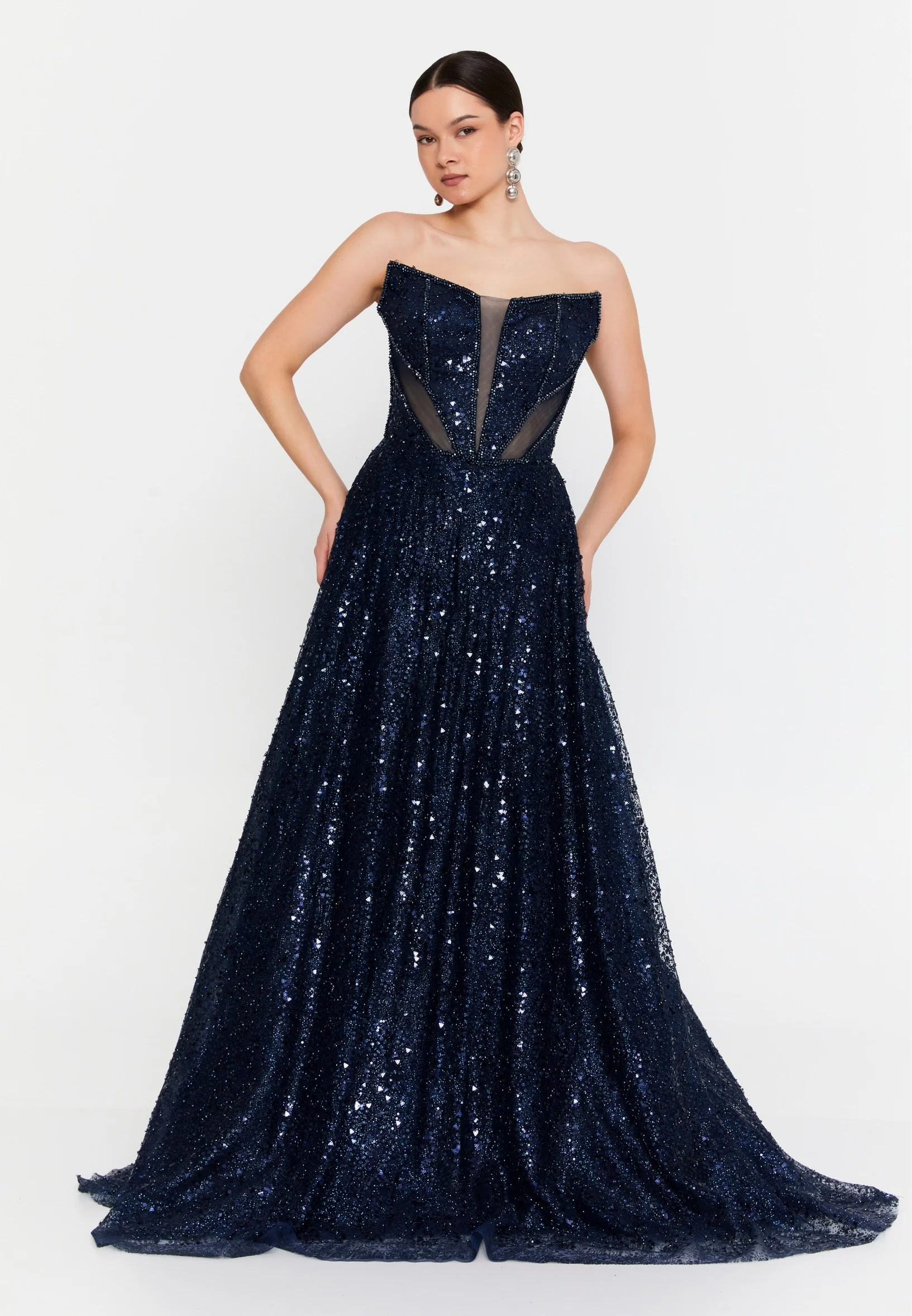 Strapless Maxi Tulle Column Regular Wedding Guest Dress aln1904 - Image 9