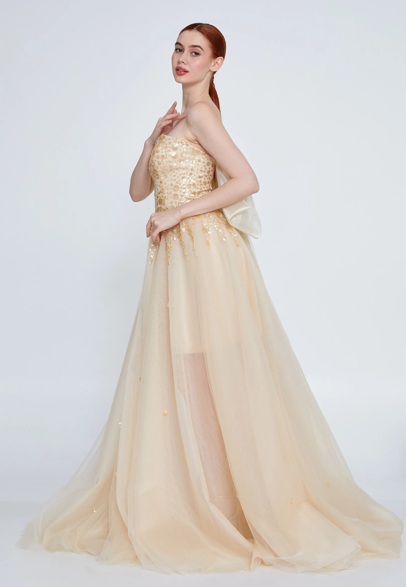 Strapless Maxi Tulle Column Regular Wedding Guest Dress omn0142 - Image 3