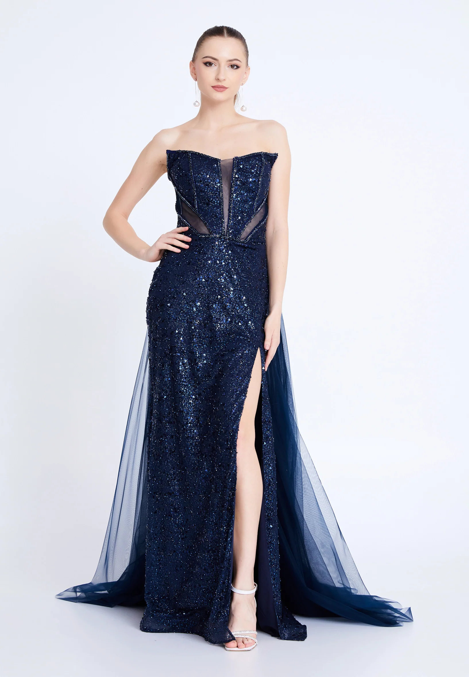 Strapless Maxi Tulle Mermaid Regular Wedding Guest Dress aln1887 - Image 9
