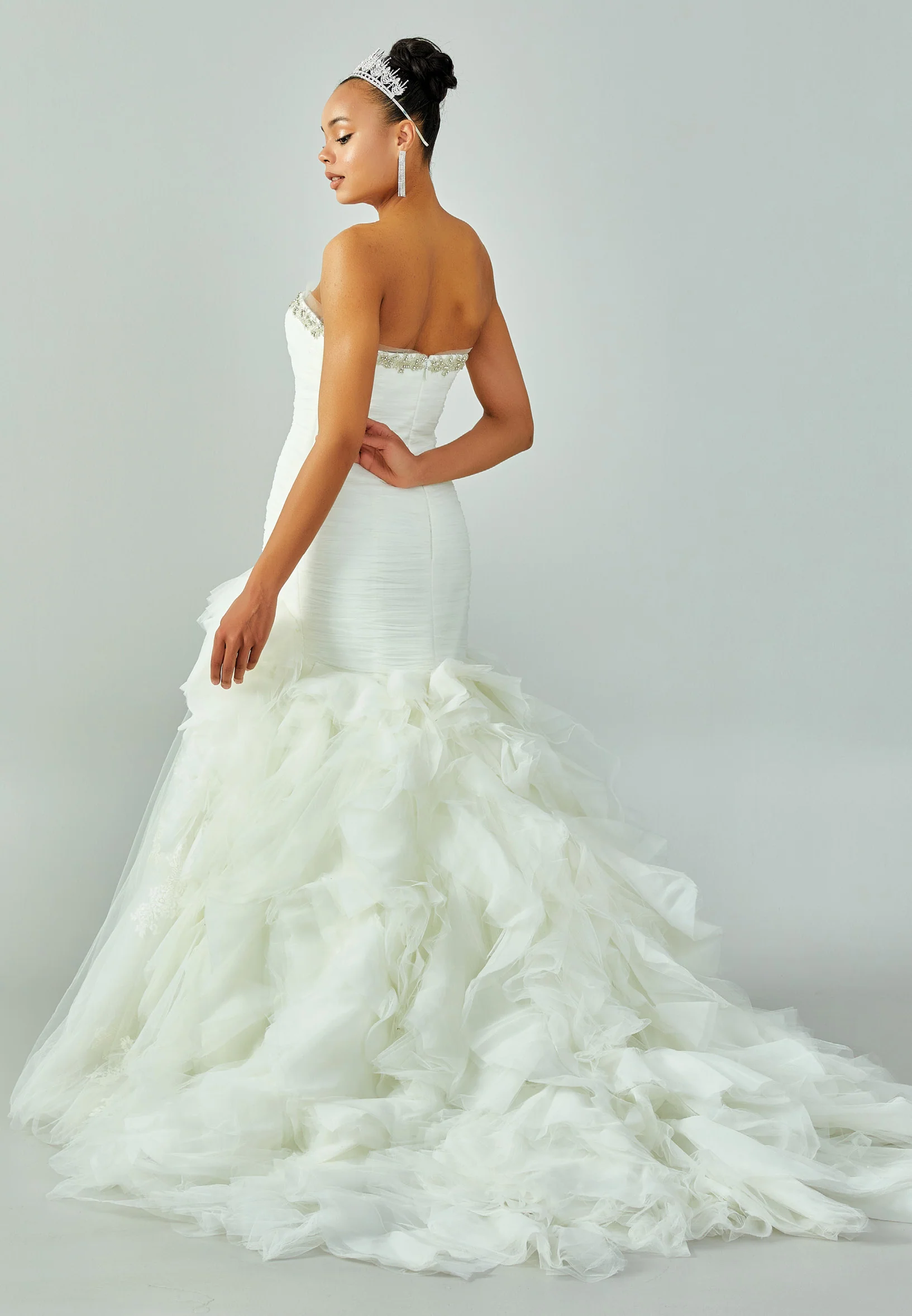 Strapless Maxi Tulle Regular Wedding Dress enz00805 - Image 3