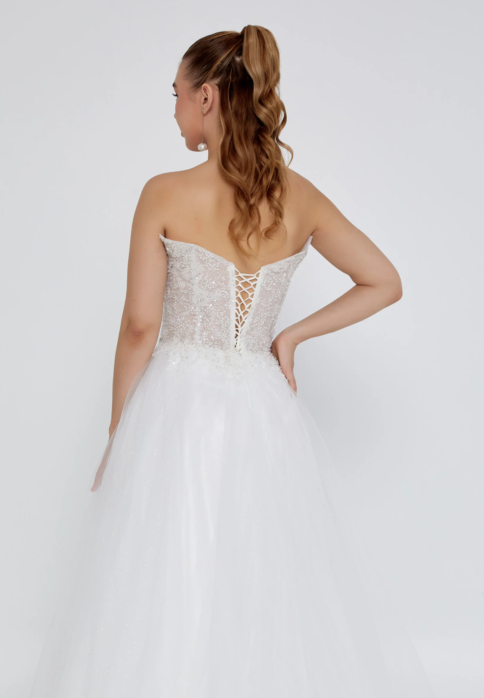 Strapless Maxi Tulle Regular Wedding Dress nor2046 - Image 3
