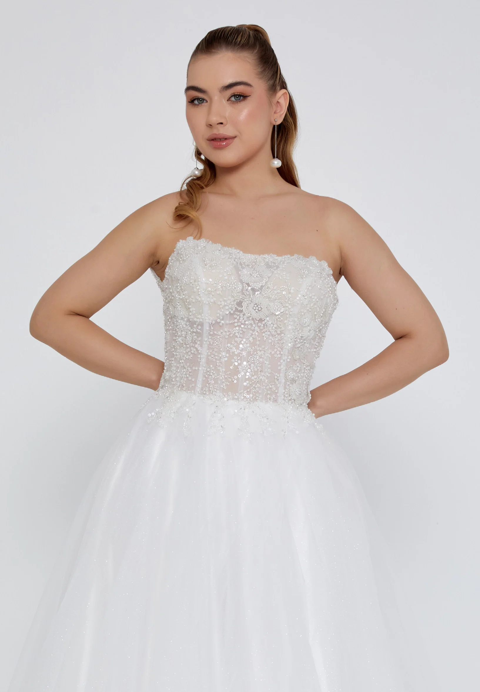 Strapless Maxi Tulle Regular Wedding Dress nor2046 - Image 7