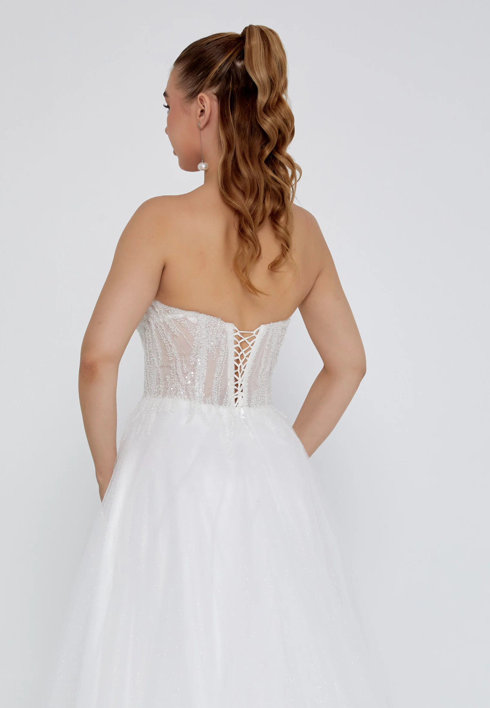 Strapless Maxi Tulle Regular Wedding Dress nor2049 - Image 3