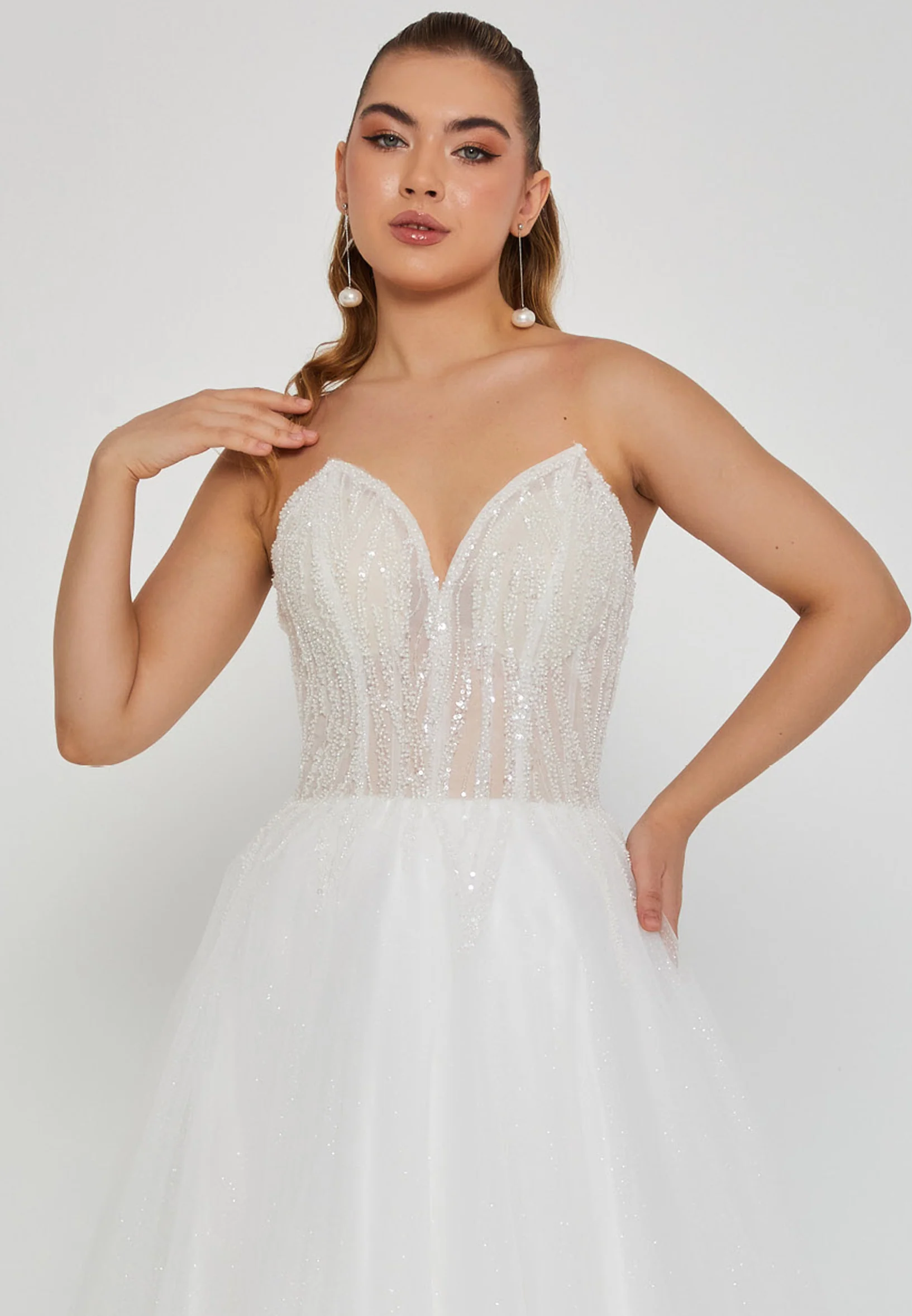 Strapless Maxi Tulle Regular Wedding Dress nor2049 - Image 6