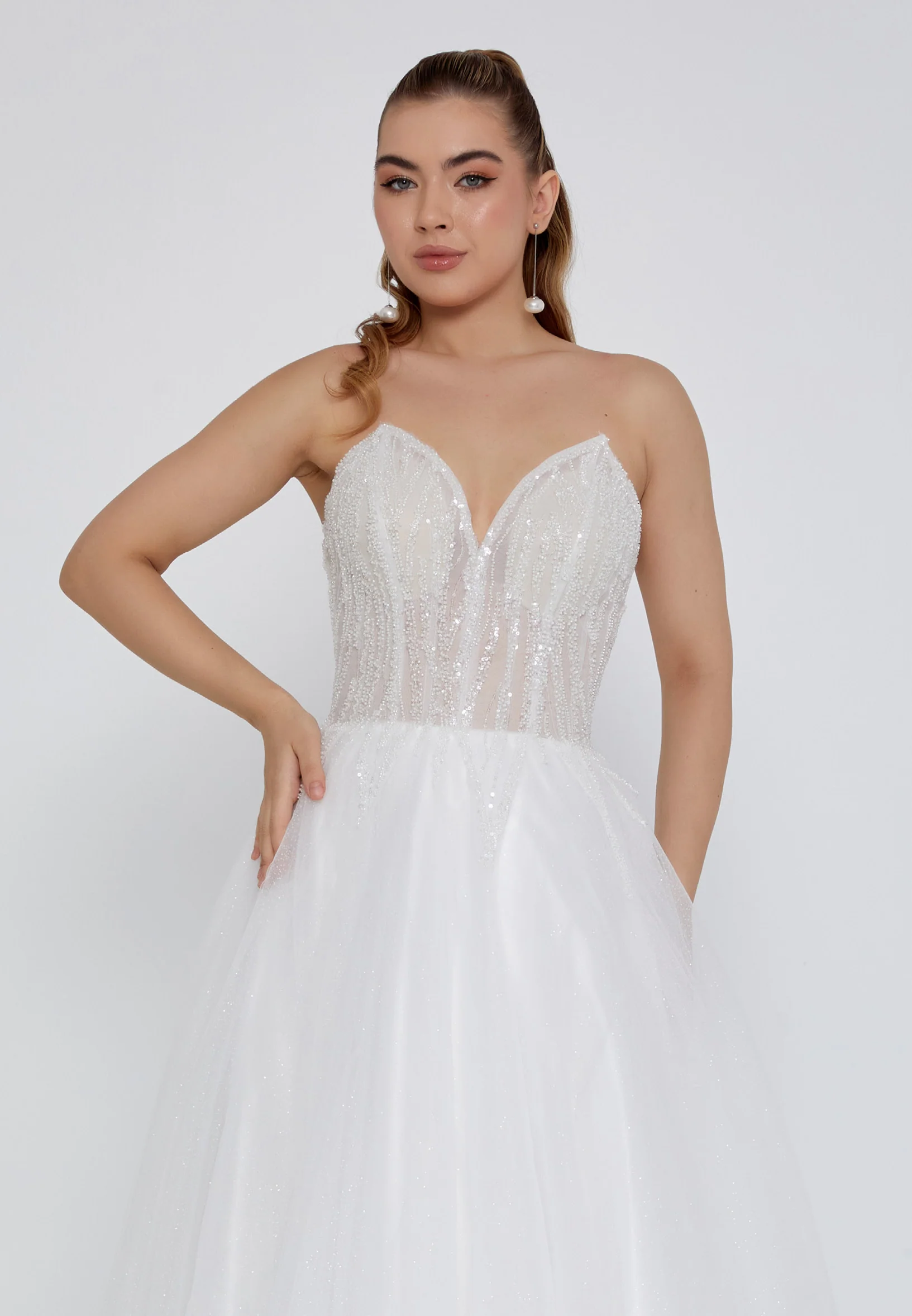 Strapless Maxi Tulle Regular Wedding Dress nor2049 - Image 7