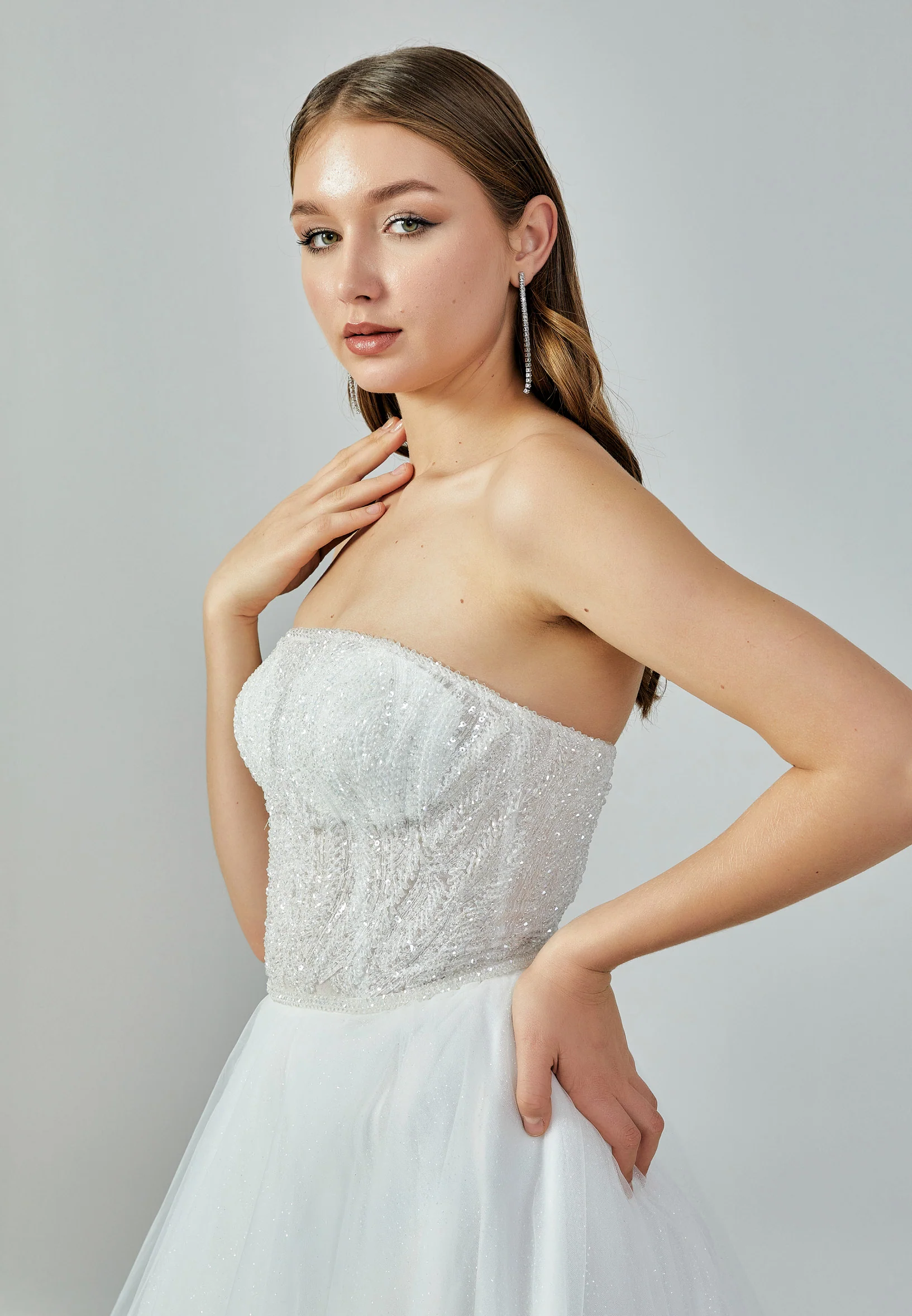 Strapless Maxi Tulle Regular Wedding Dress nor22138 - Image 2