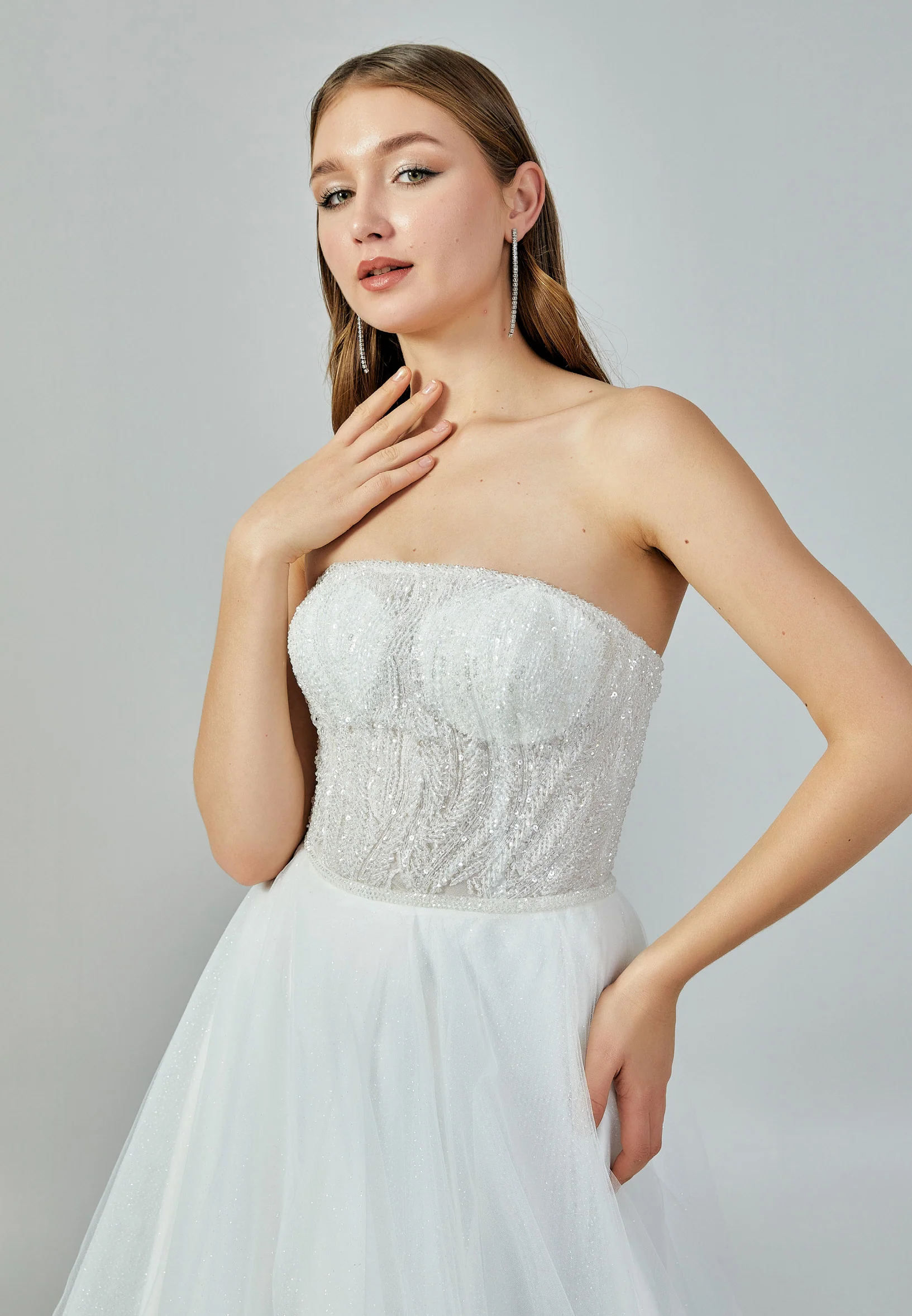Strapless Maxi Tulle Regular Wedding Dress nor22138 - Image 3
