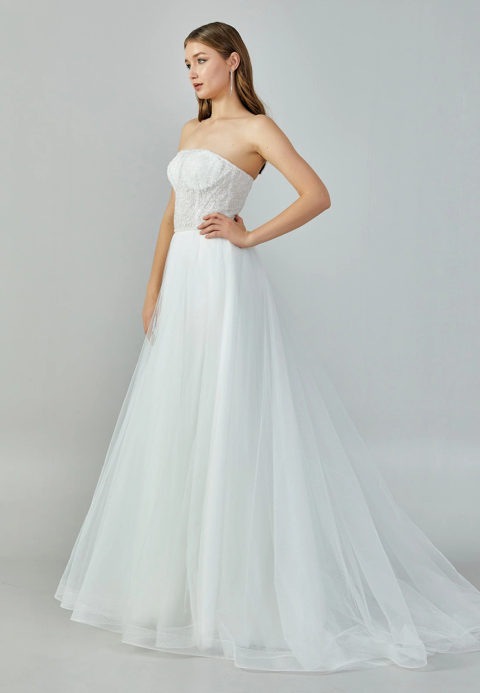 Strapless Maxi Tulle Regular Wedding Dress nor22138 - Image 6