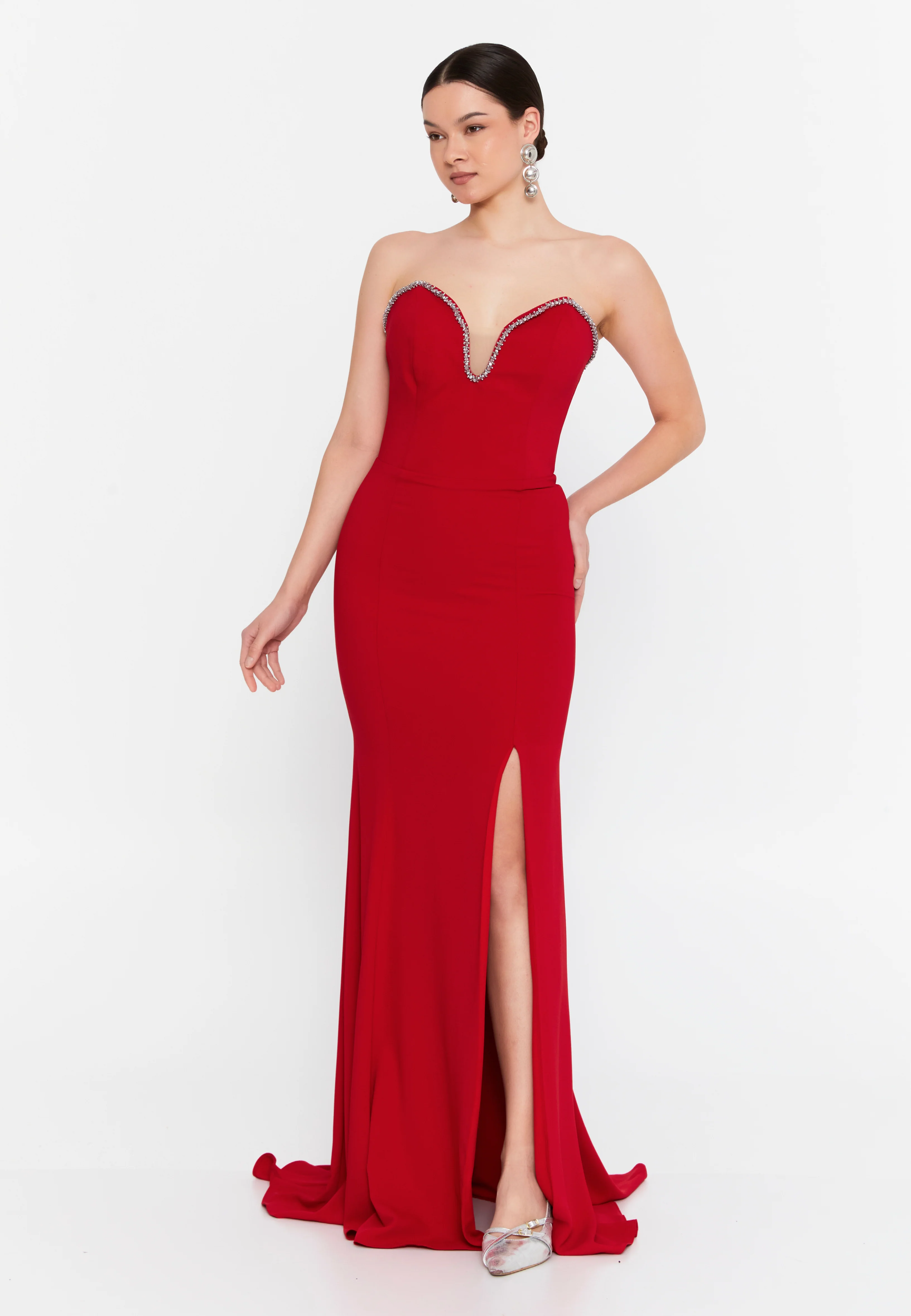Strapless Maxi Viscose Mermaid Regular Wedding Guest Dress aln1840 - Image 13