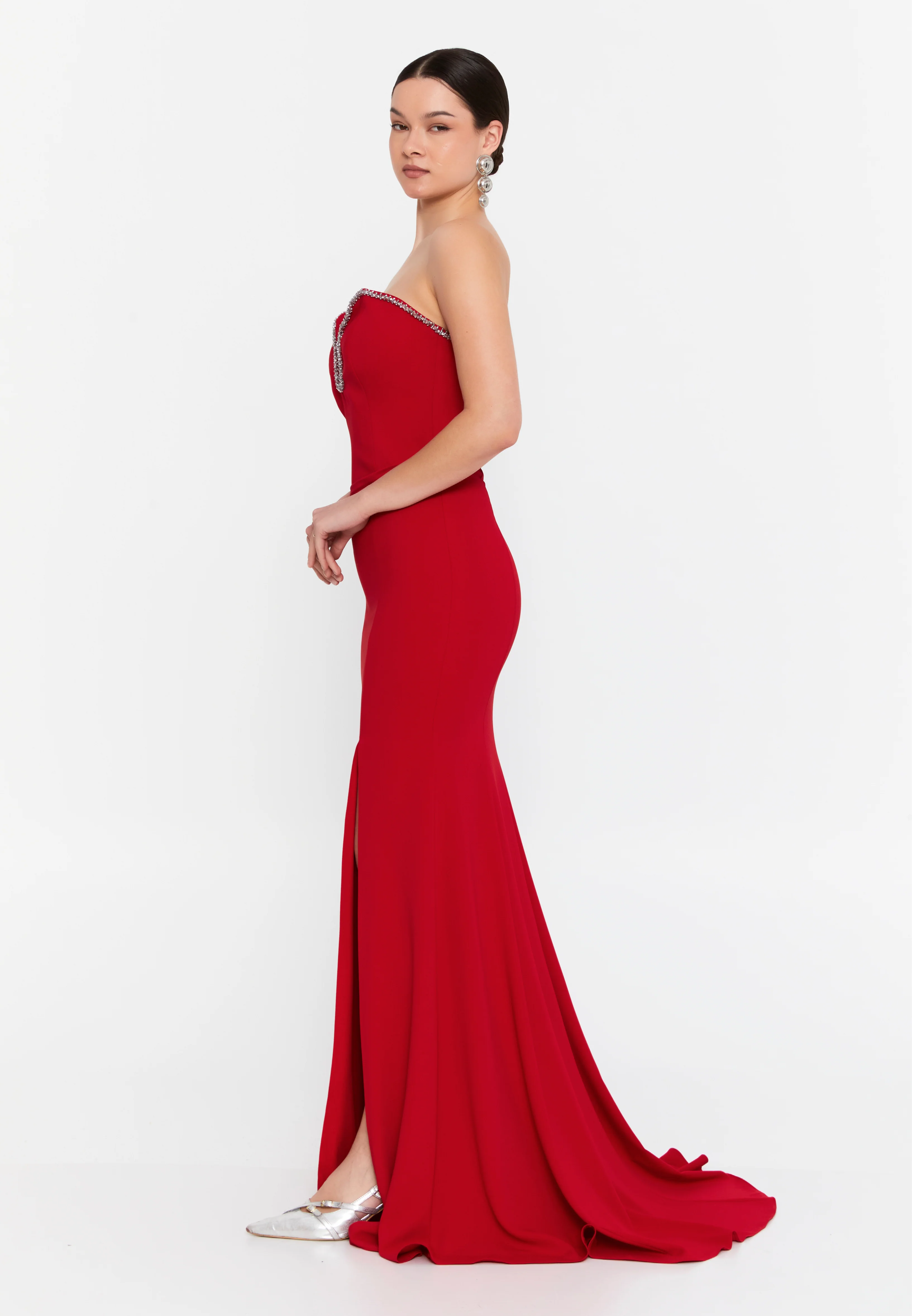 Strapless Maxi Viscose Mermaid Regular Wedding Guest Dress aln1840 - Image 15