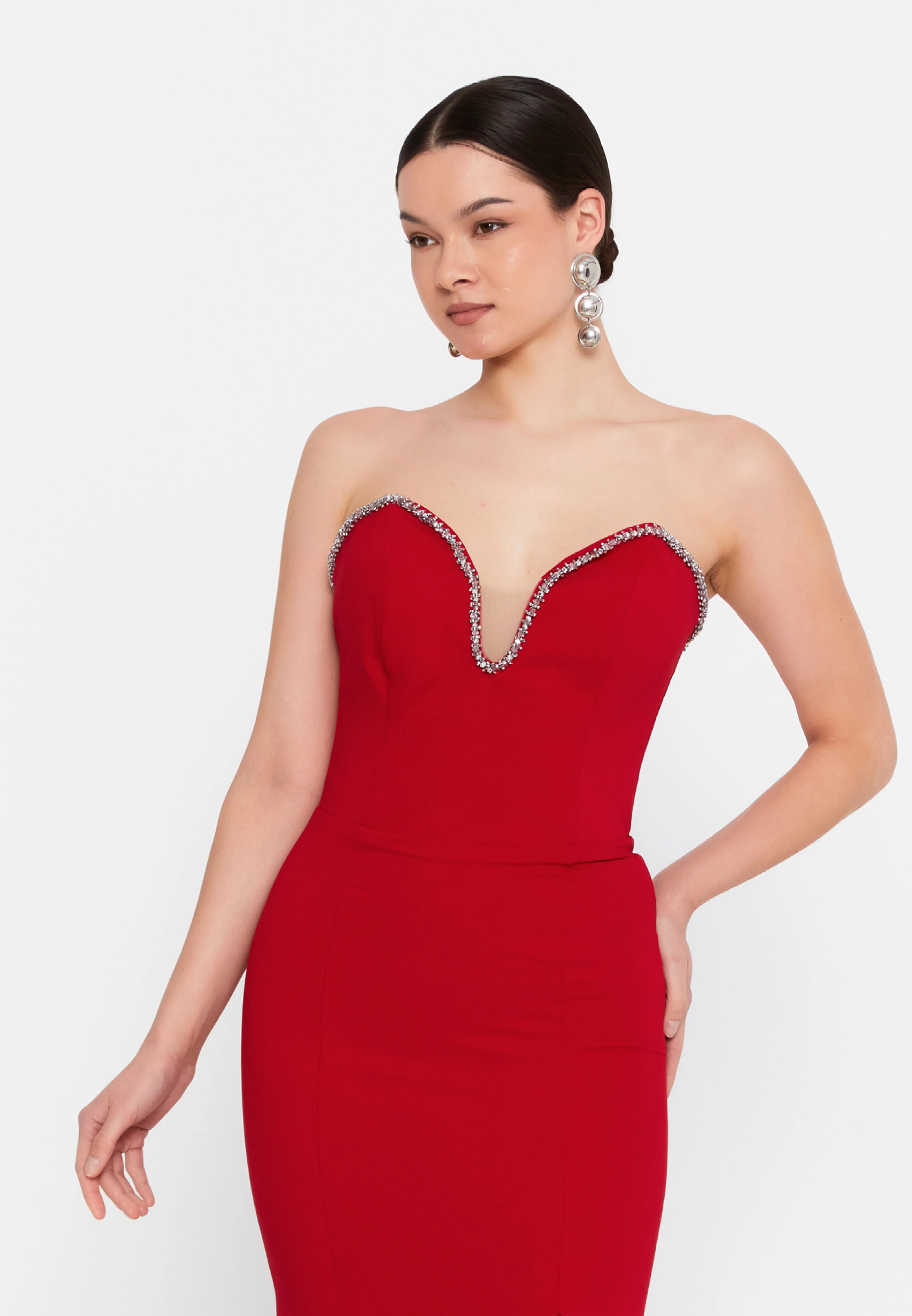 Strapless Maxi Viscose Mermaid Regular Wedding Guest Dress aln1840 - Image 16