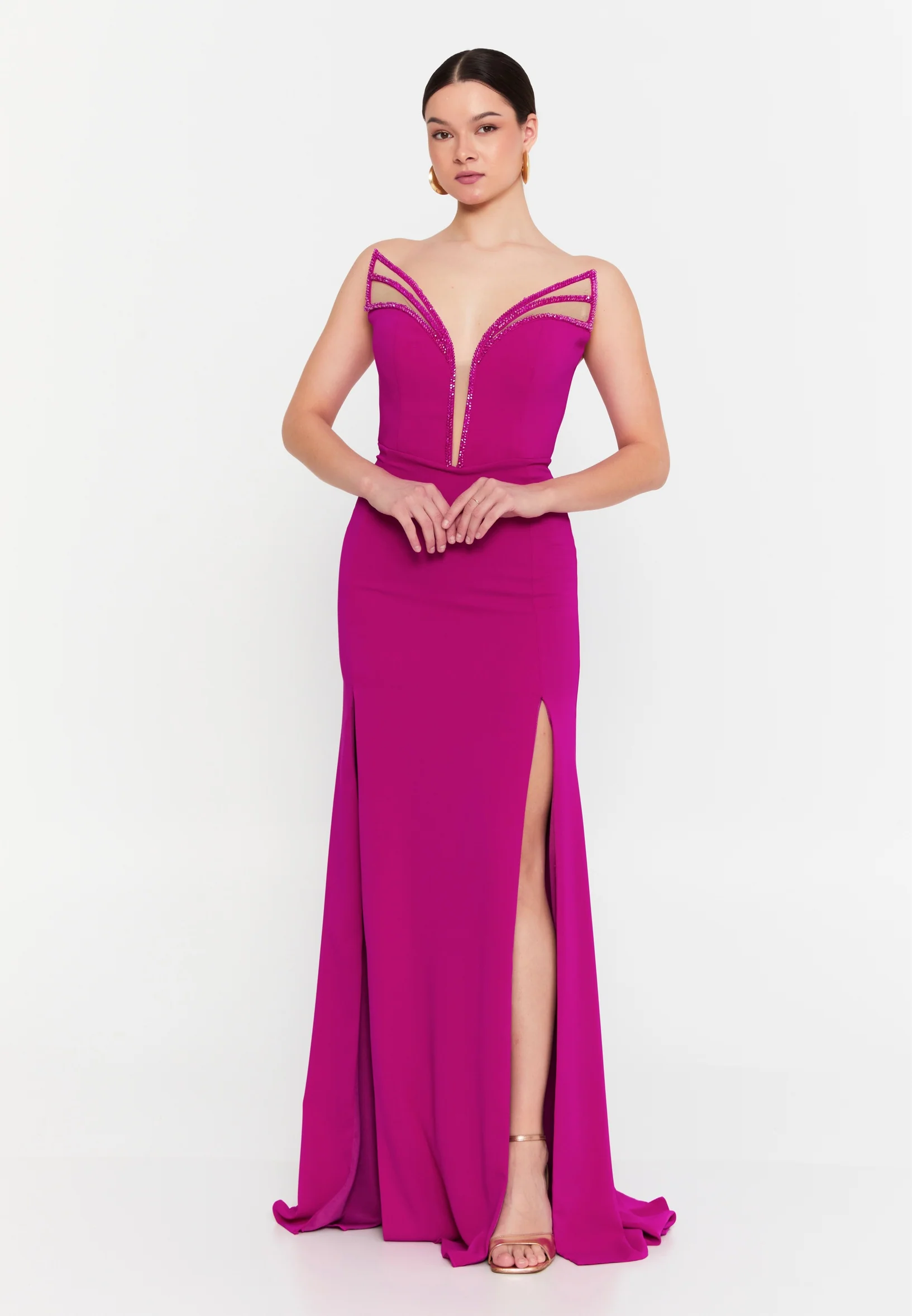 Strapless Maxi Viscose Mermaid Regular Wedding Guest Dress aln1862 - Image 13