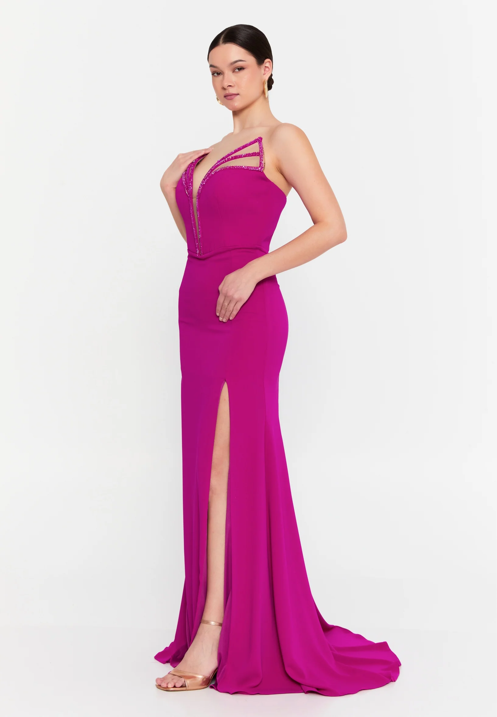 Strapless Maxi Viscose Mermaid Regular Wedding Guest Dress aln1862 - Image 15