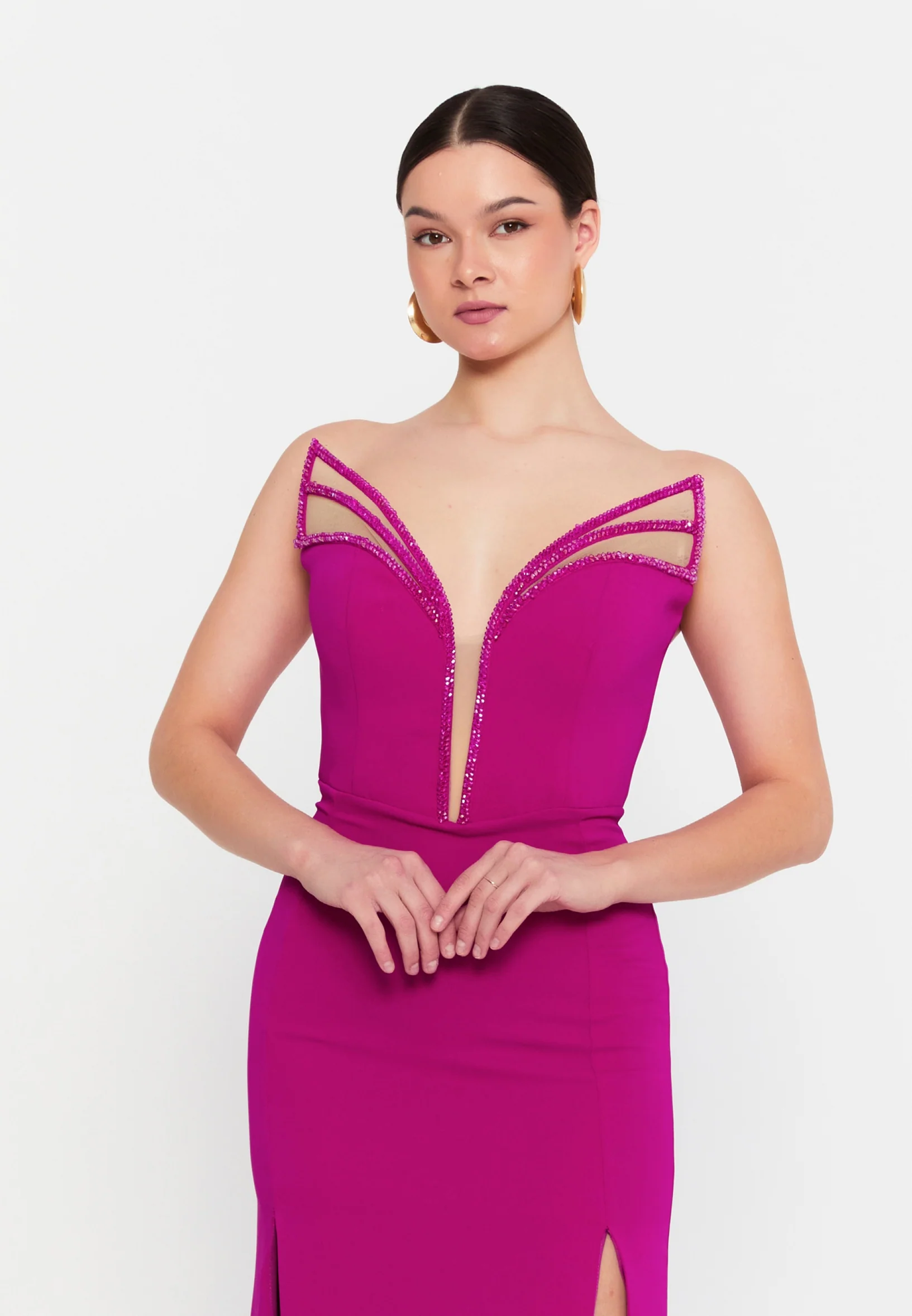 Strapless Maxi Viscose Mermaid Regular Wedding Guest Dress aln1862 - Image 16