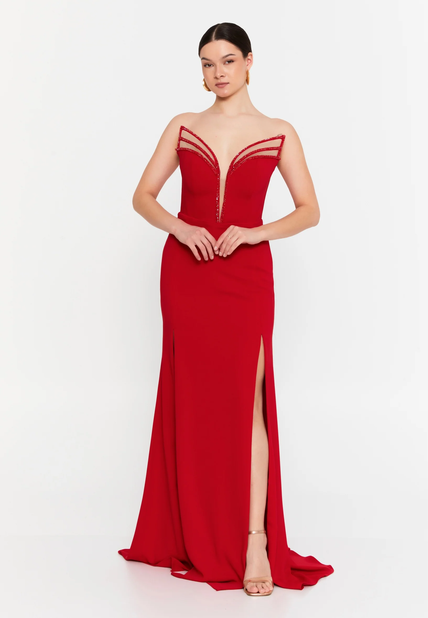 Strapless Maxi Viscose Mermaid Regular Wedding Guest Dress aln1862 - Image 17