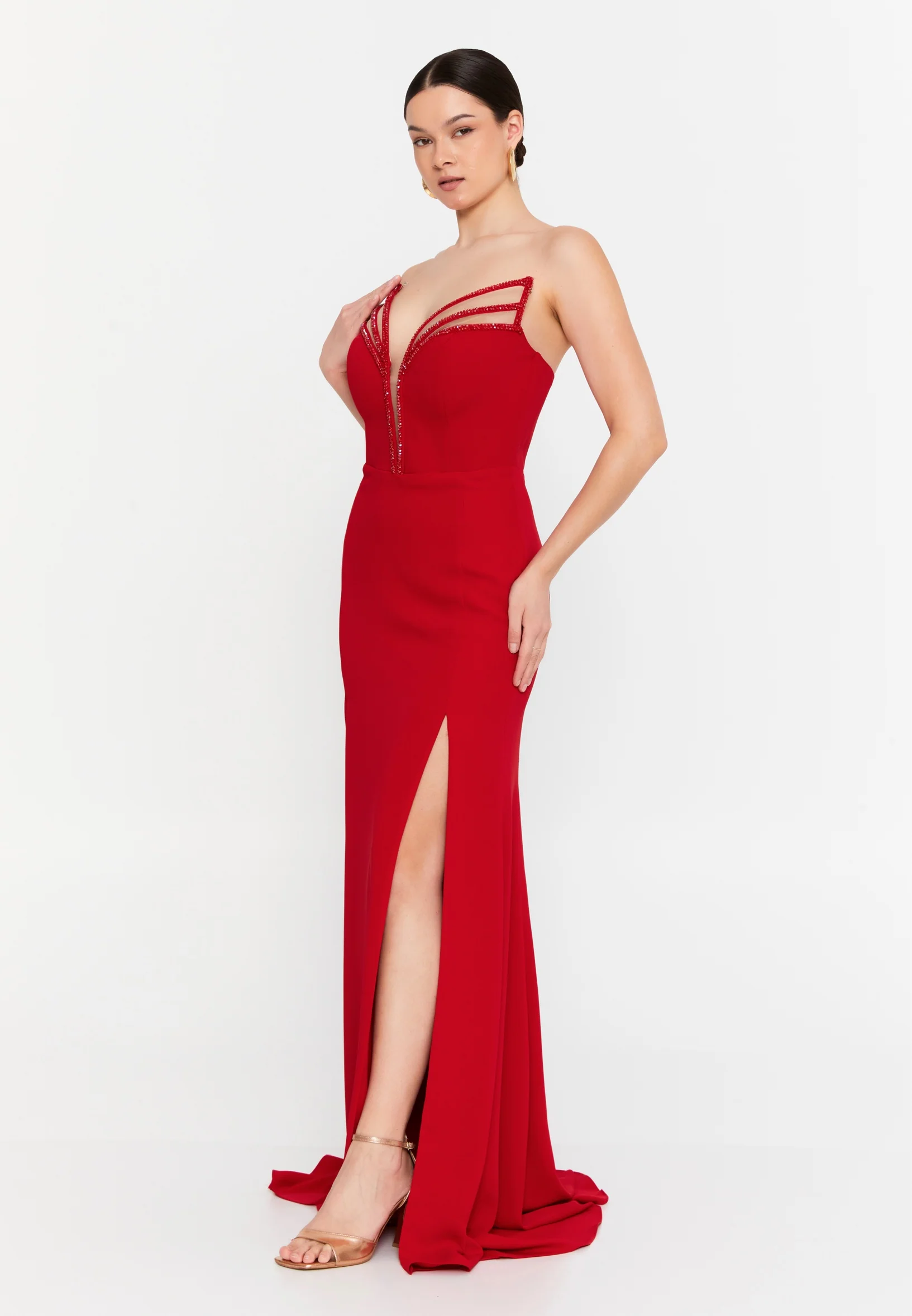 Strapless Maxi Viscose Mermaid Regular Wedding Guest Dress aln1862 - Image 19