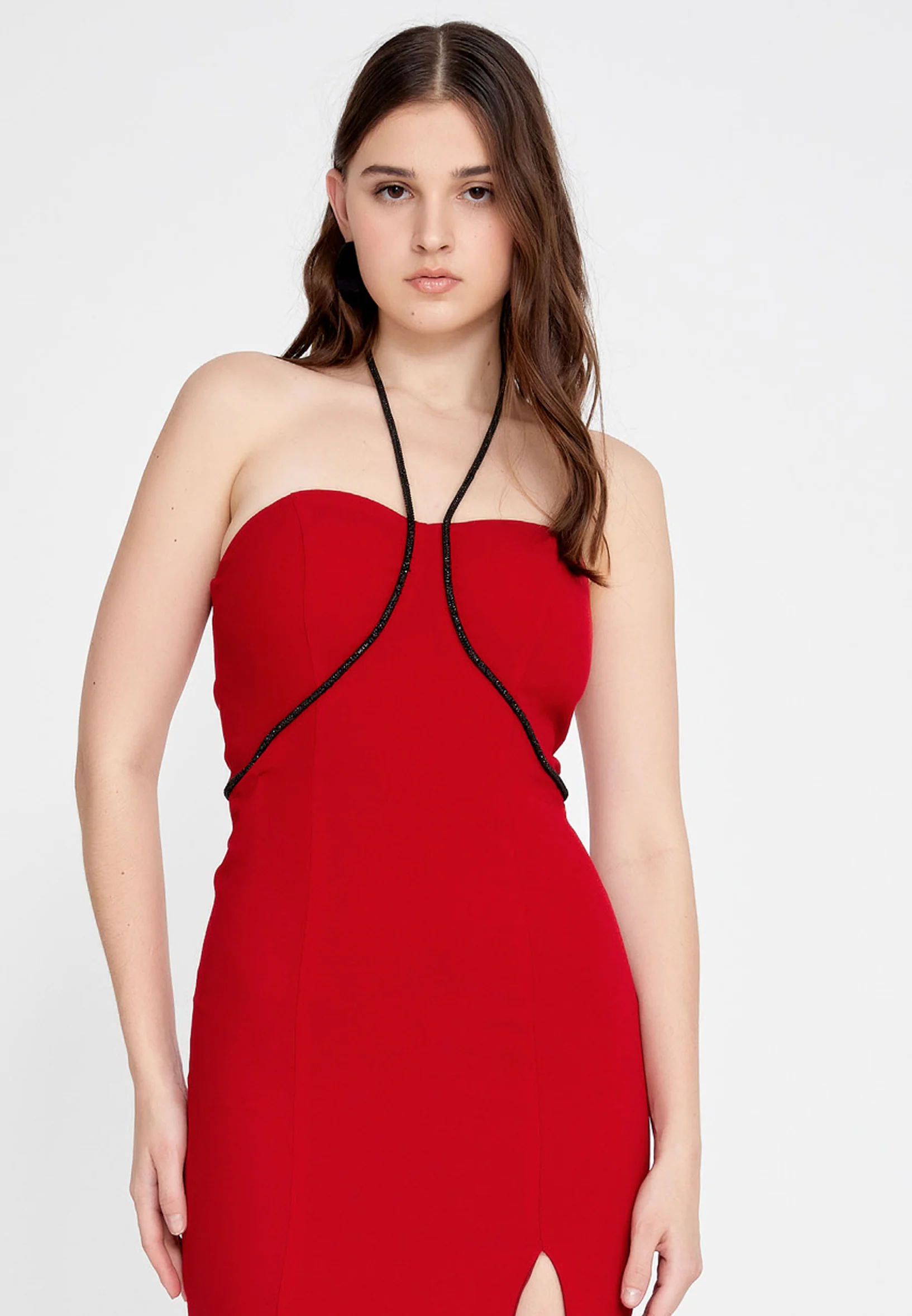 Strapless Midi Crepe Column Regular Evening Dress nzn1797 - Image 28
