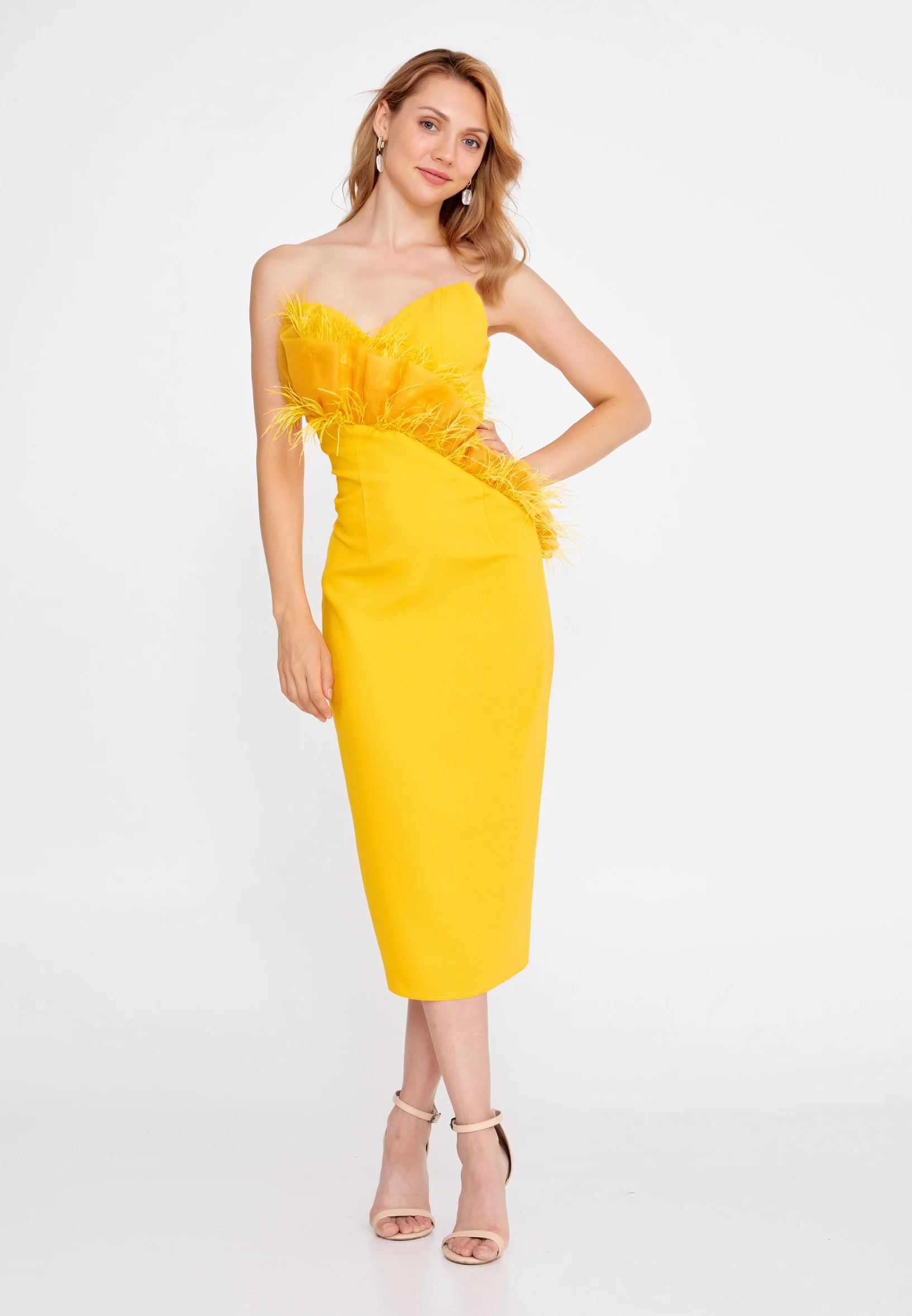 Strapless Midi Crepe Column Regular Evening Dress nzn1815 - Image 13