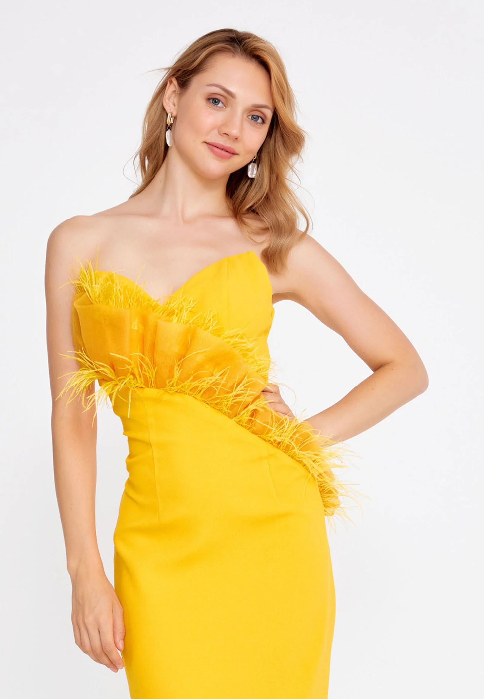 Strapless Midi Crepe Column Regular Evening Dress nzn1815 - Image 16