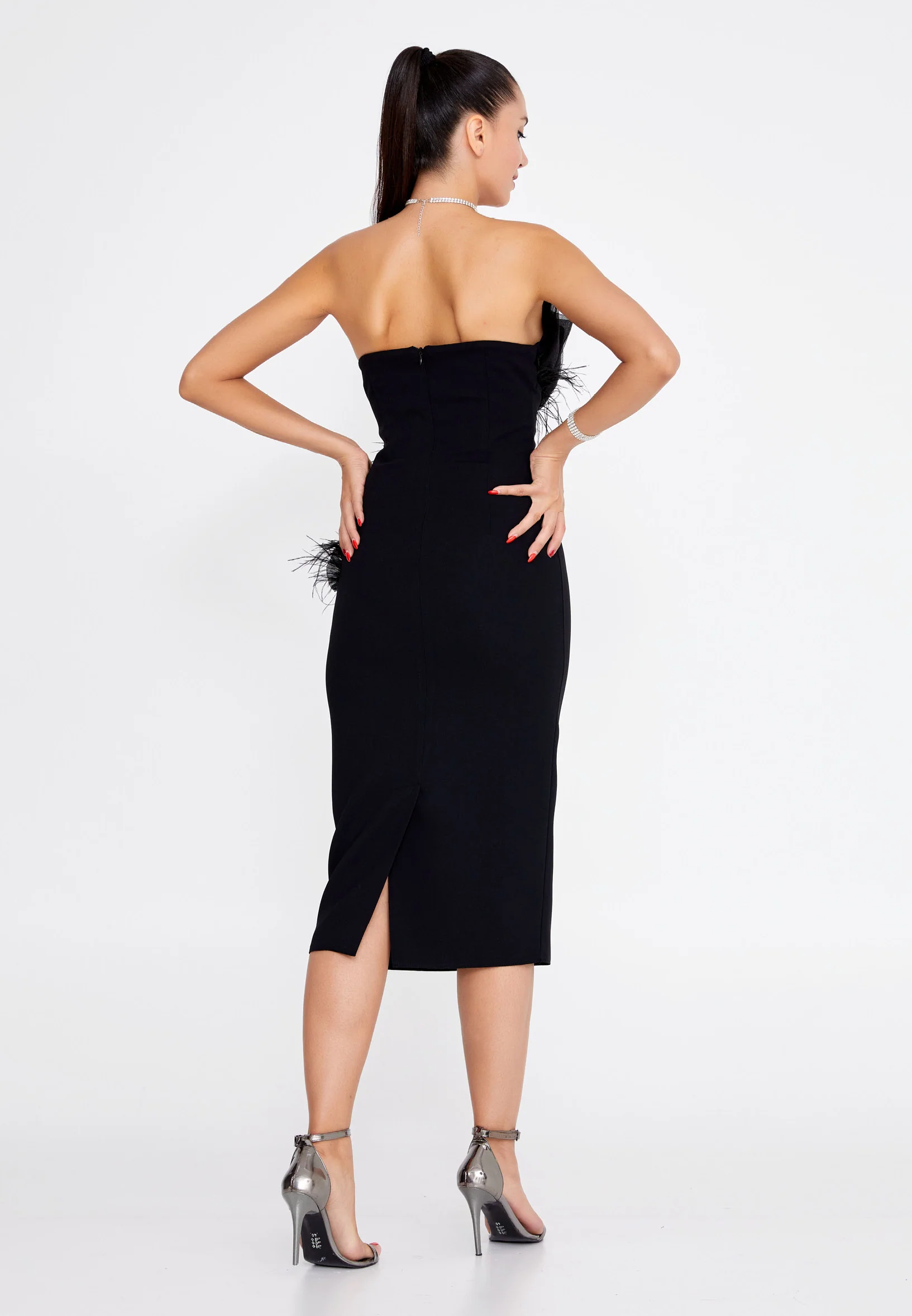 Strapless Midi Crepe Column Regular Evening Dress nzn1815 - Image 2
