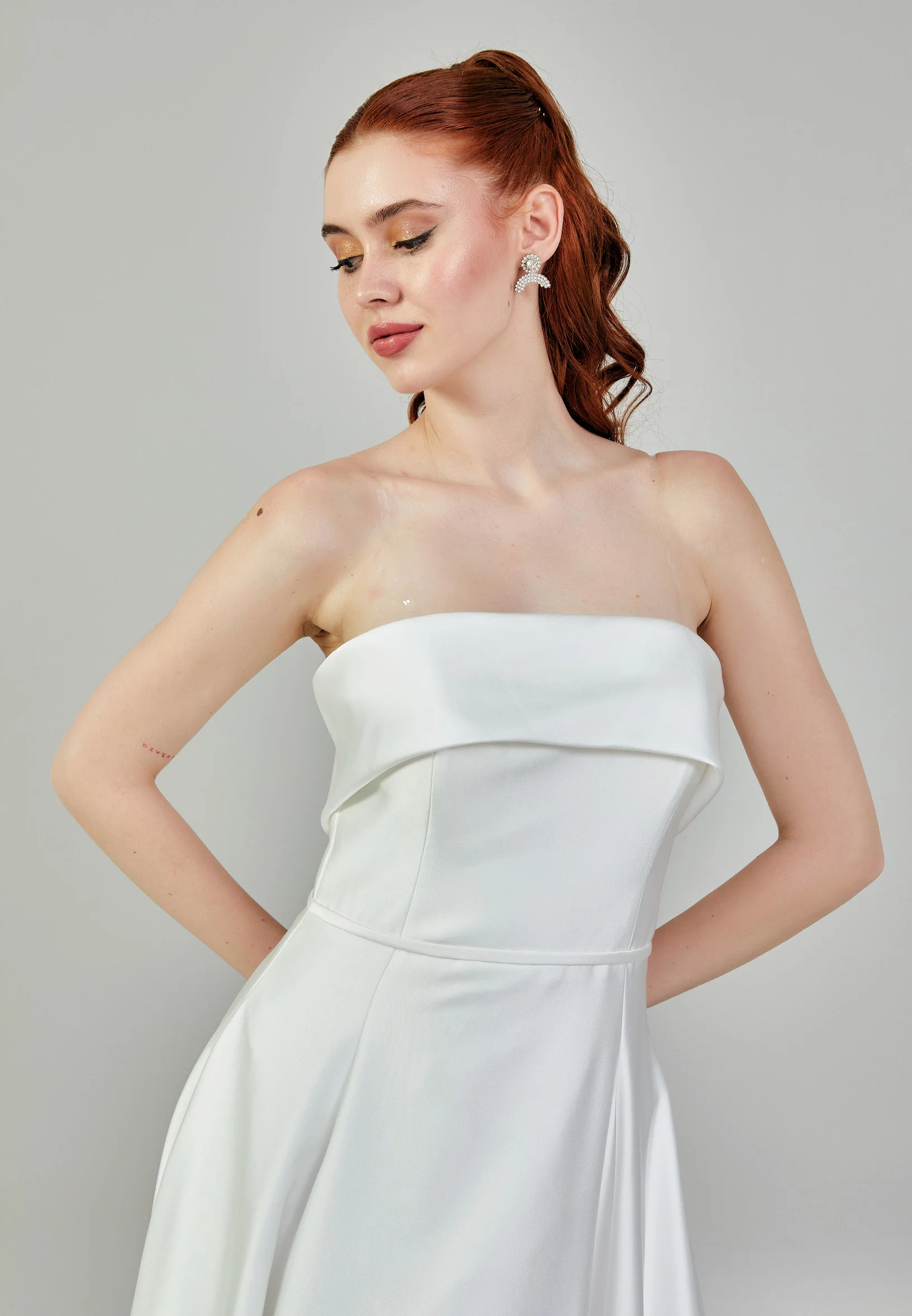 Strapless Midi Satin Regular Wedding Dress mxg56540 - Image 10