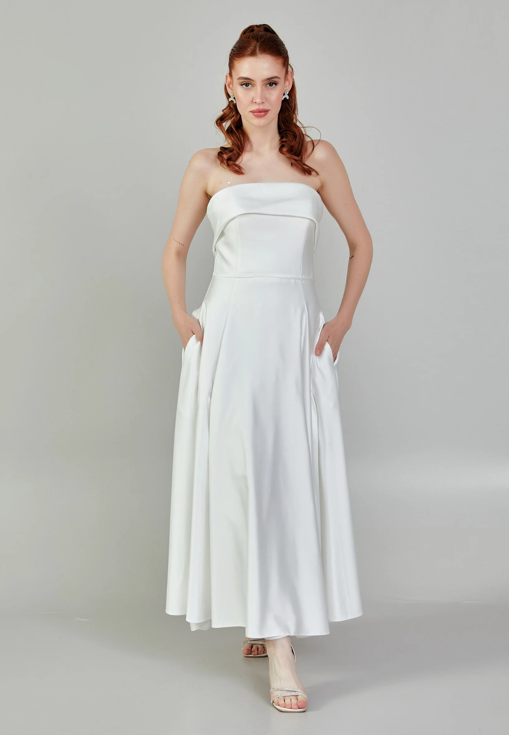 Strapless Midi Satin Regular Wedding Dress mxg56540 - Image 2