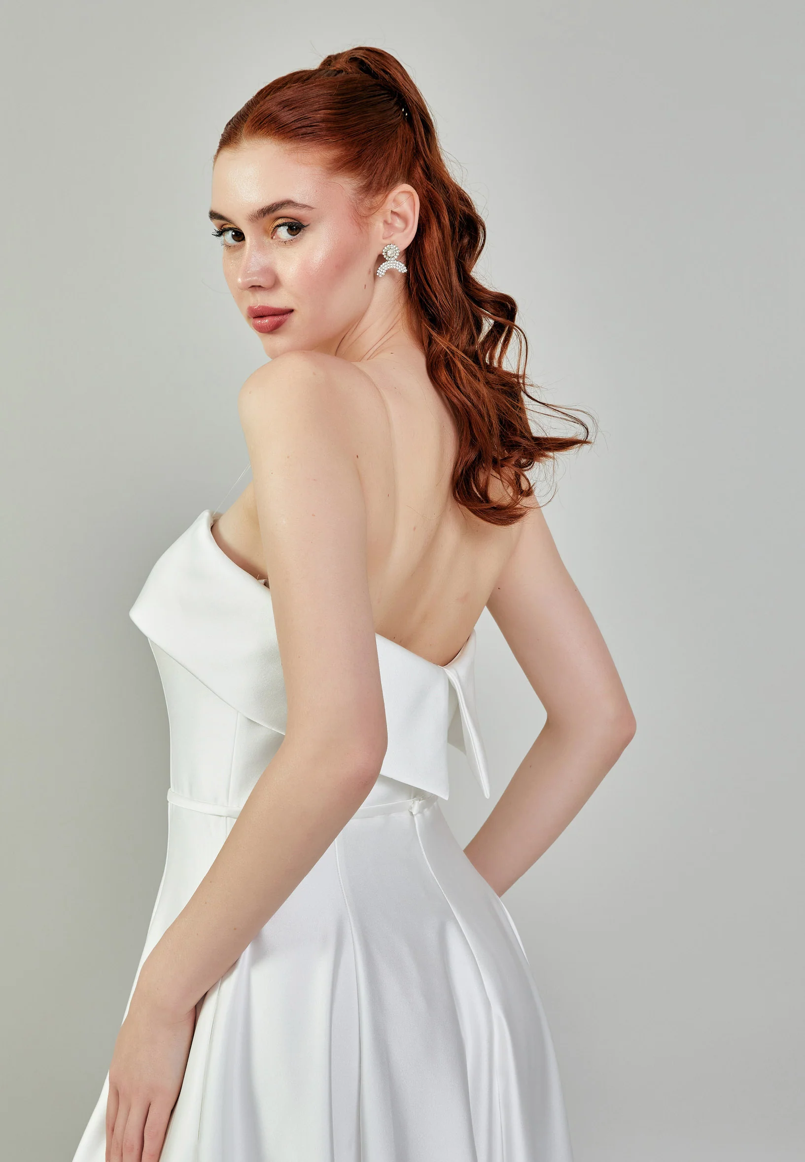Strapless Midi Satin Regular Wedding Dress mxg56540 - Image 3
