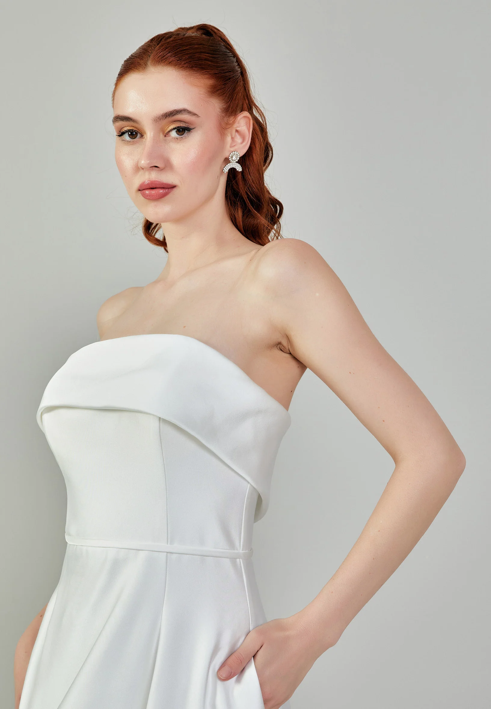 Strapless Midi Satin Regular Wedding Dress mxg56540 - Image 4