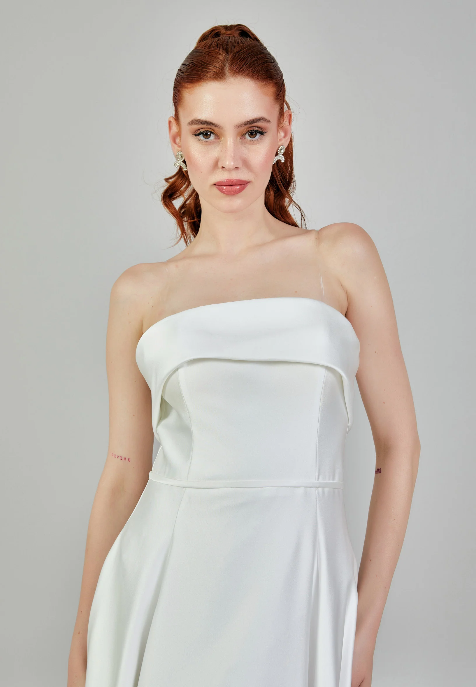 Strapless Midi Satin Regular Wedding Dress mxg56540 - Image 5