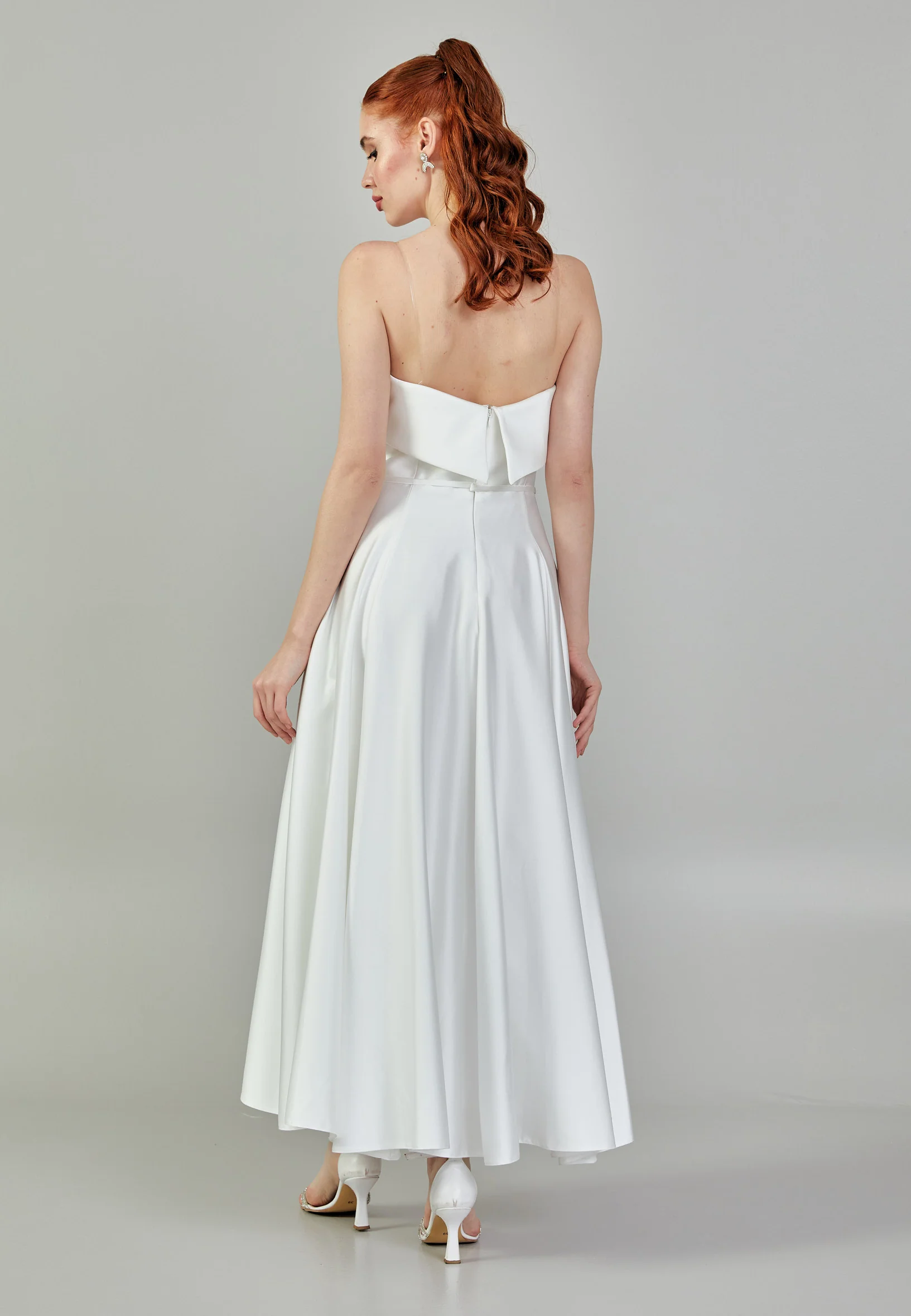 Strapless Midi Satin Regular Wedding Dress mxg56540 - Image 7