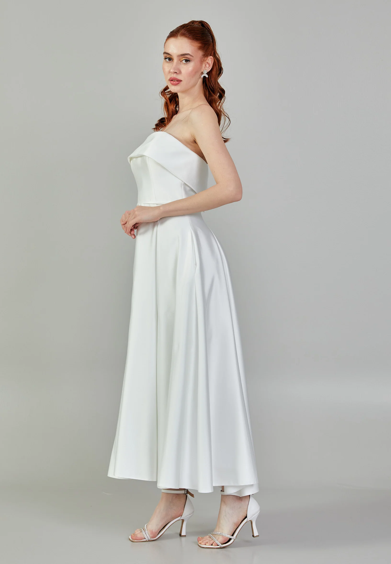 Strapless Midi Satin Regular Wedding Dress mxg56540 - Image 8