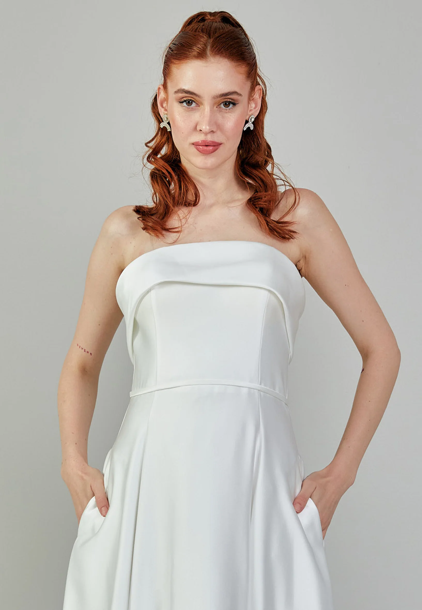 Strapless Midi Satin Regular Wedding Dress mxg56540 - Image 9