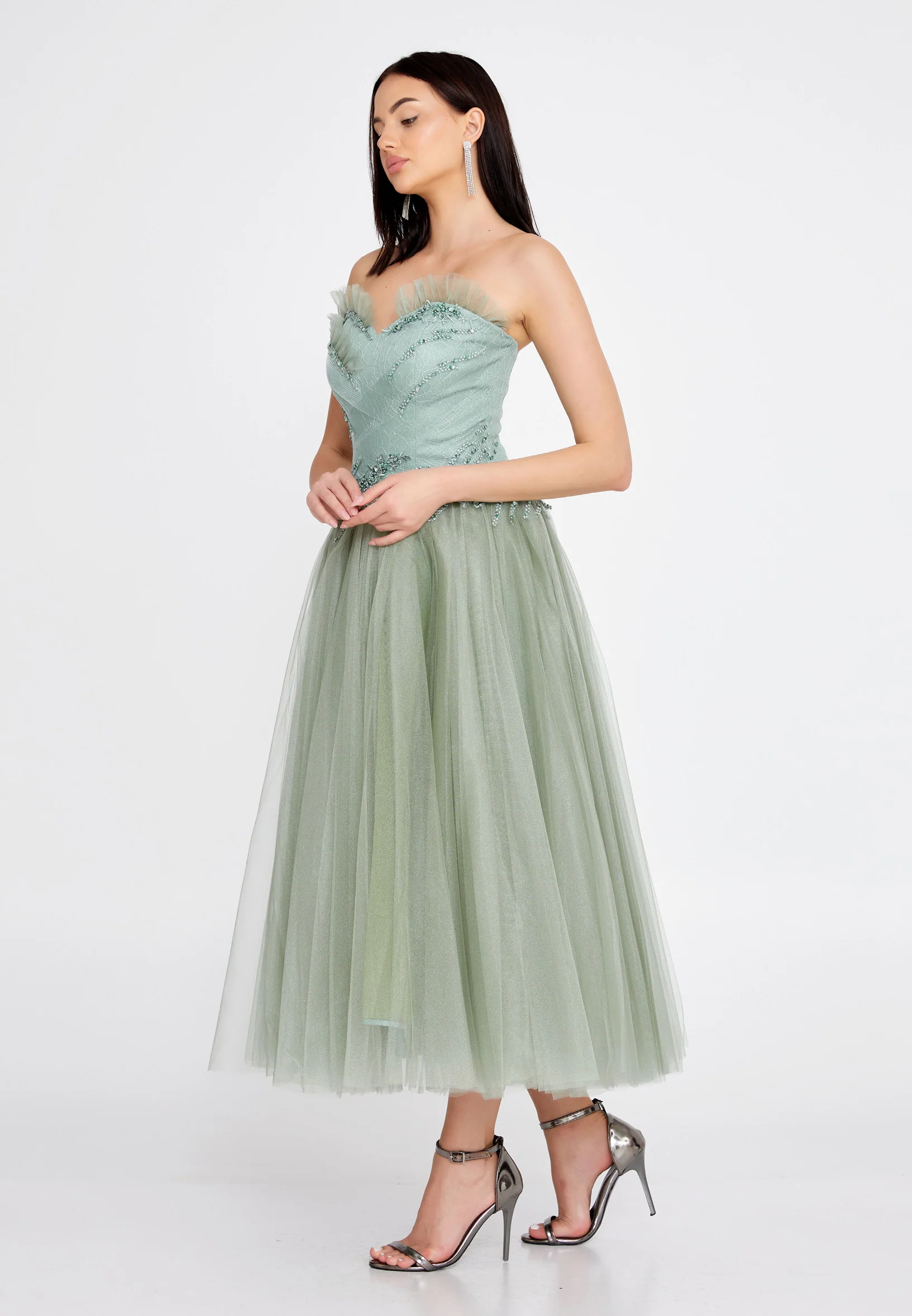Strapless Midi Tulle A - Line Regular Prom Dress prl156 - Image 3